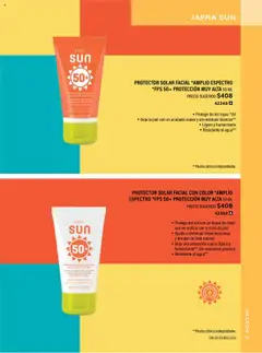 Nuevas ofertas de JAFRA válidas en toda la República Mexicana desde el 01.05.2025. ¡Encuentra las mejores ofertas en PROTECTOR SOLAR FACIAL *AMPLIO ESPECTRO *FPS 50+ PROTECCIÓN MUY ALTA 50 ML, Protector solar facial que deja la piel con un acabado suave y sin residuos blancos. Protege de los rayos *UV, es ligero y humectante, y resistente al agua.! | Página: 43 | Productos: Agua, Protector solar