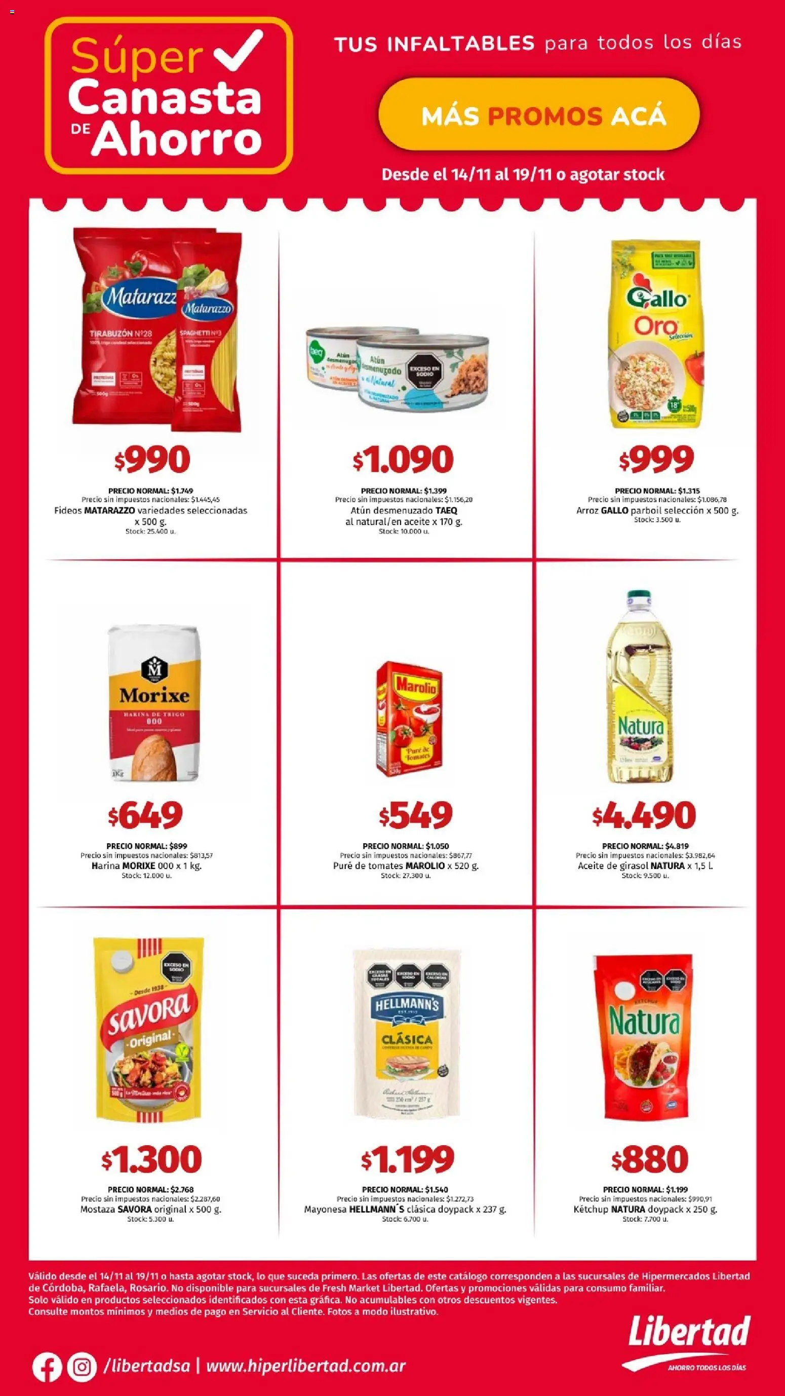 Hipermercado Libertad catálogo │ válido desde el 14.11.2025 | Página: 4 | Productos: Atún, Tomates, Arroz, Fideos