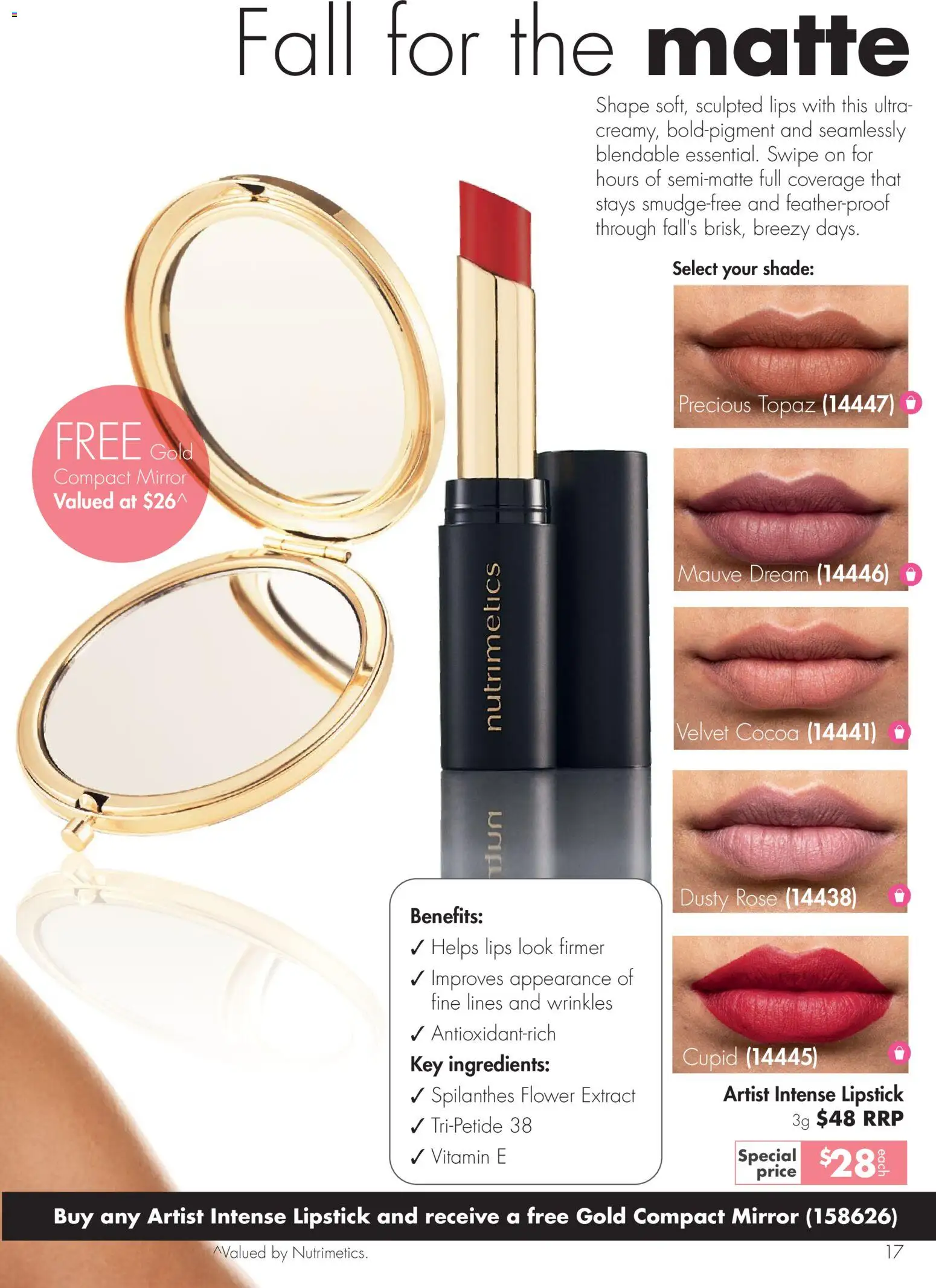 Nutrimetics catalogue - valid from 26.02.2026 | Page: 17 | Products: Mirror, Cocoa, Lipstick, Vitamin
