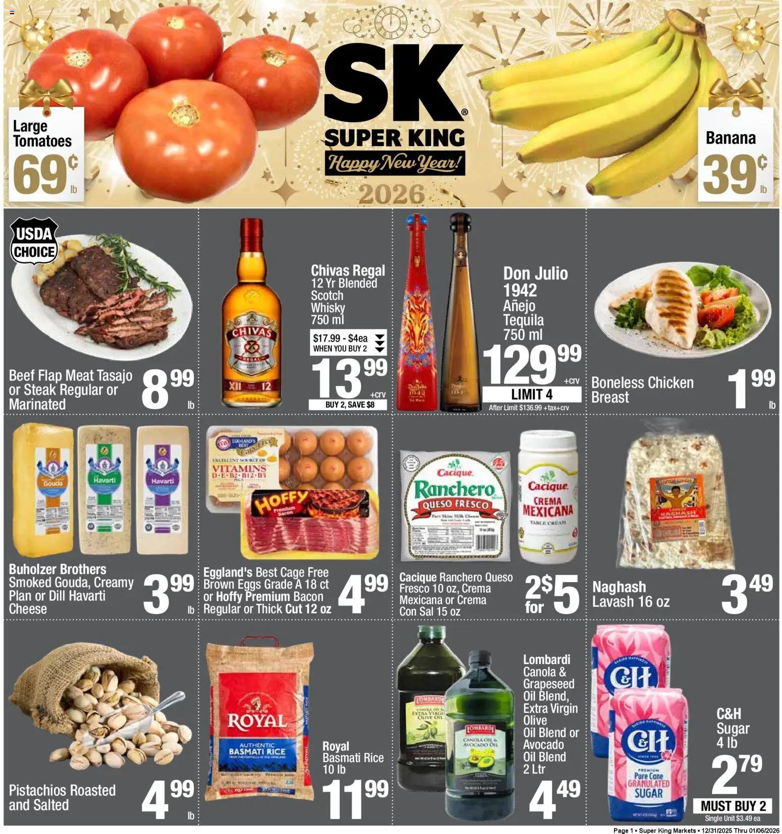 Super King - Weekly Ad - valid from 01.01.2026 | Page: 1 | Products: Eggs, Oil, Beef, Avocado