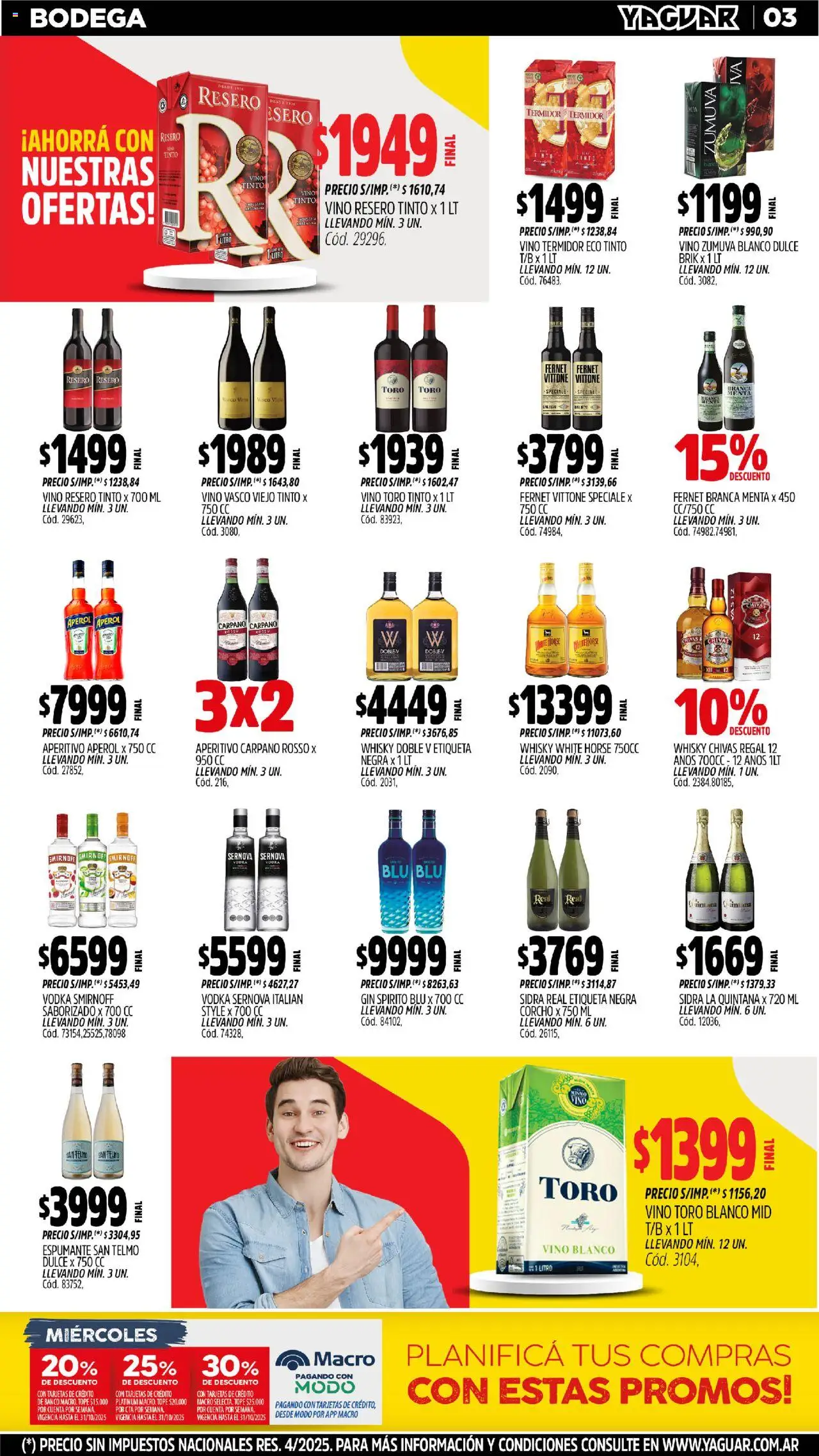 Yaguar - Neuquén │ válido desde el 20.10.2025 | Página: 3 | Productos: Vodka, Whisky, Banco, Vino