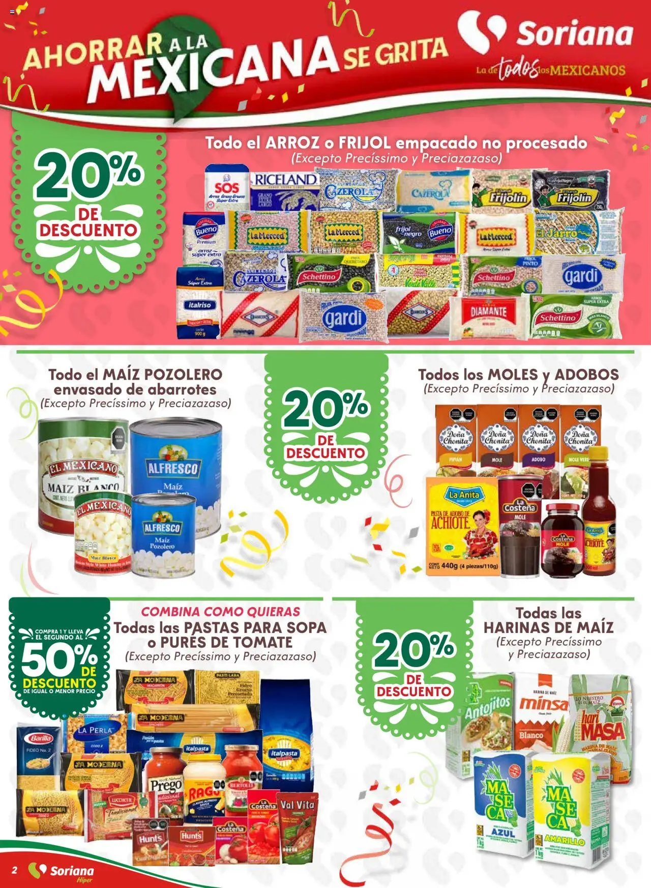Nuevas ofertas de Soriana válidas en toda la República Mexicana desde el 10.09.2025. ¡Encuentra las mejores ofertas en Soriana - Ahorrar a la mexicana se grita Soriana Híper Nacional! | Página: 2 | Productos: Maíz, Harina, Sopa, Pasta
