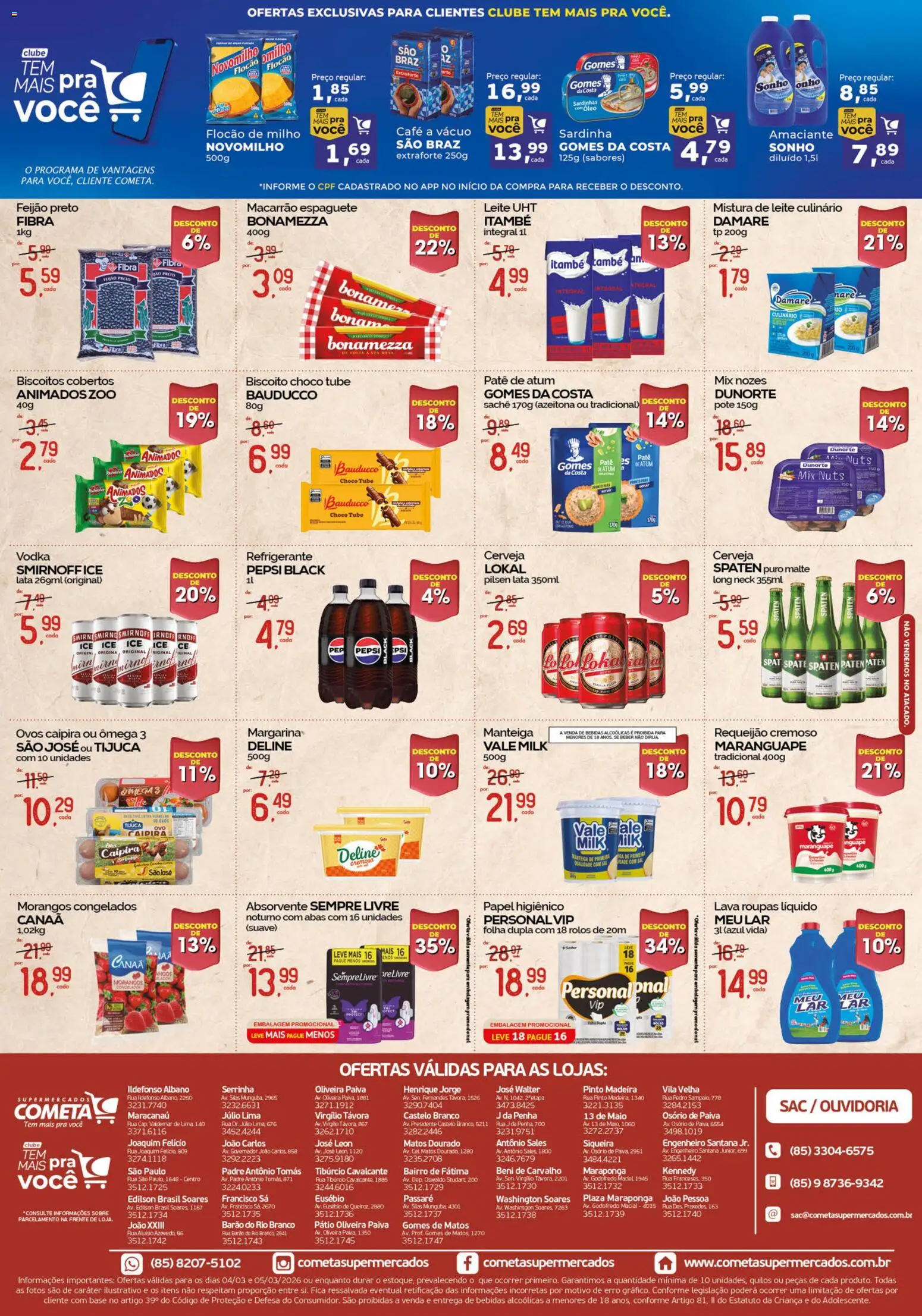 Cometa Supermercados Folheto - válido de 04.03.2026 | Página: 2 | Produtos: Feijão, Maiô, Base, Sempre Livre