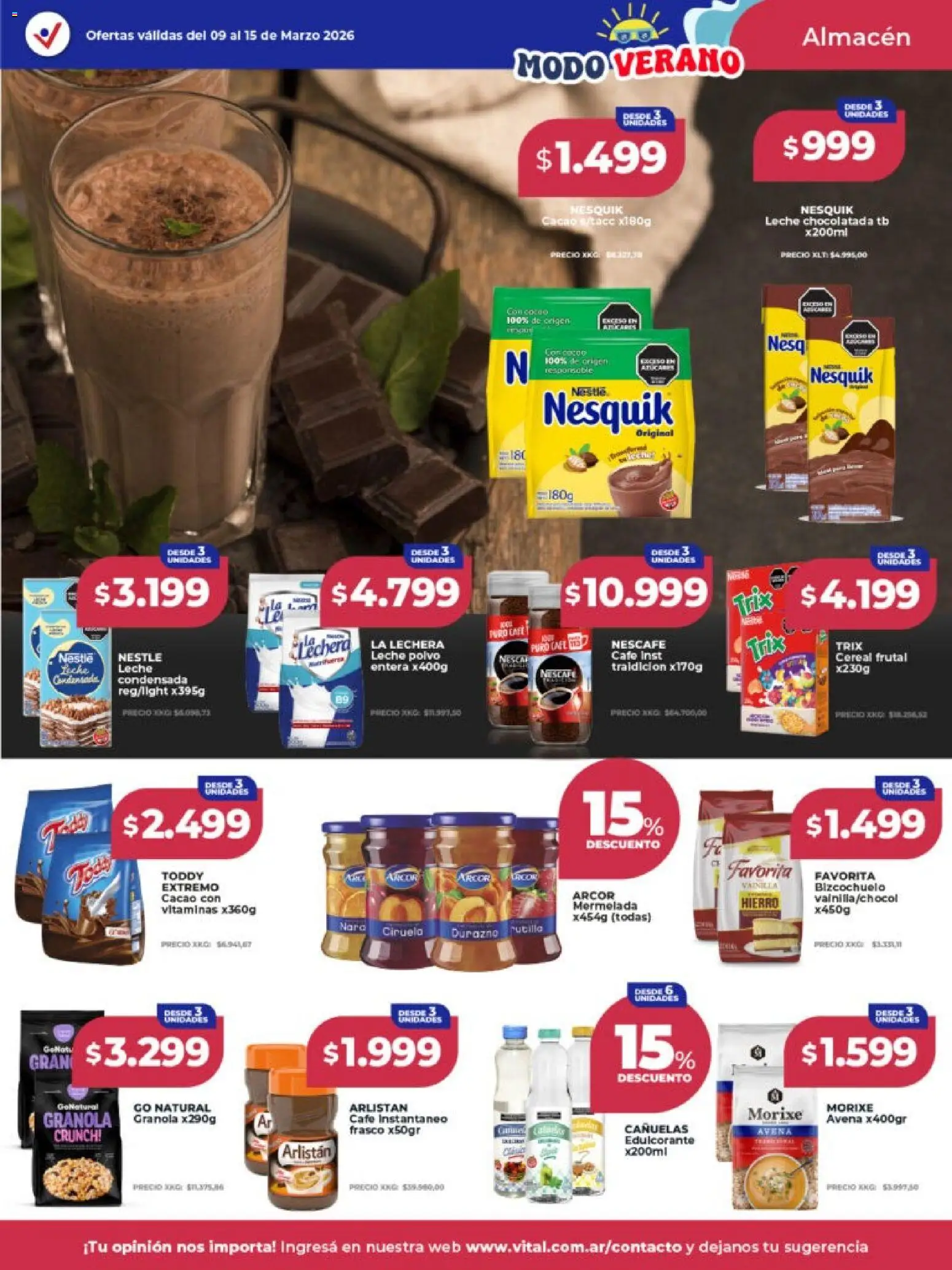 Vital - Ofertas fin - Abasto │ válido desde el 09.03.2026 | Página: 11 | Productos: Edulcorante, Avena, Chocolatada, Mermelada
