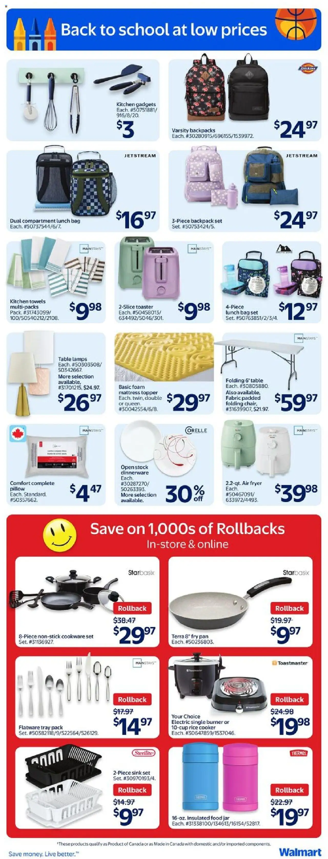 Walmart flyer valid from 21.08.2025 | Page: 6 | Products: Rice, Toaster, Fryer, Mattress