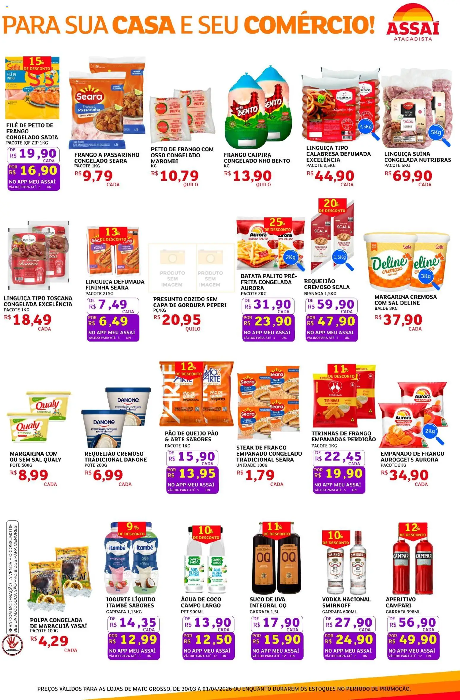 Assaí Atacadista Folheto - válido de 30.03.2026 | Página: 3 | Produtos: Queijo, Pão, Vodka, Requeijão