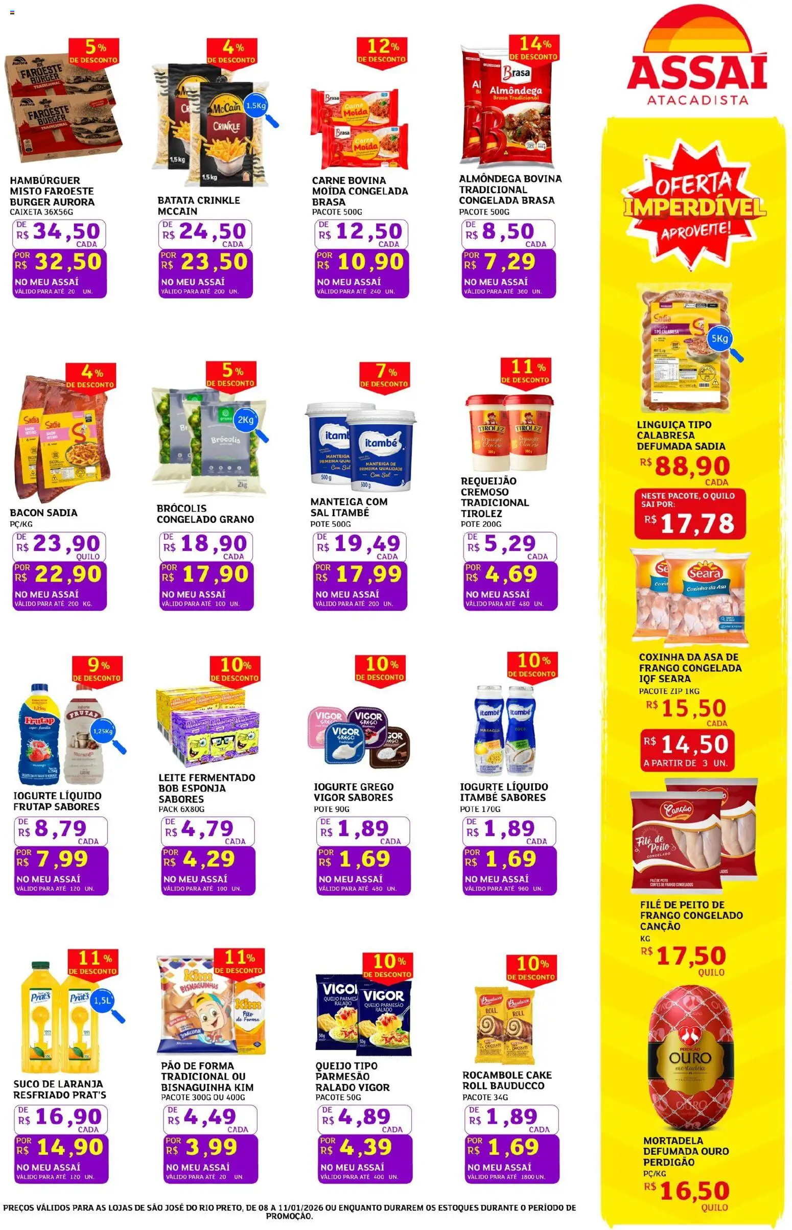 Assaí Atacadista Folheto - válido de 08.01.2026 | Página: 3 | Produtos: Iogurte, Suco, Brócolis, Batata