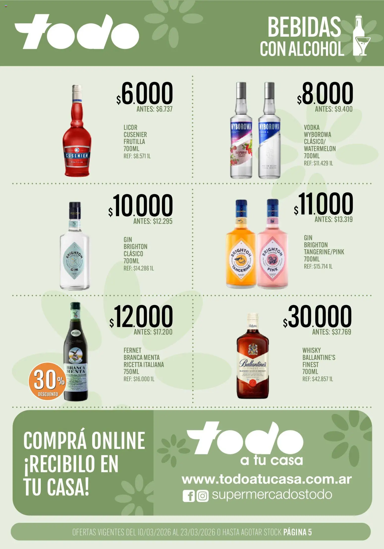 Supermercados TODO - Ofertas │ válido desde el 10.03.2026 | Página: 5 | Productos: Vodka, Whisky, Frutilla, Fernet