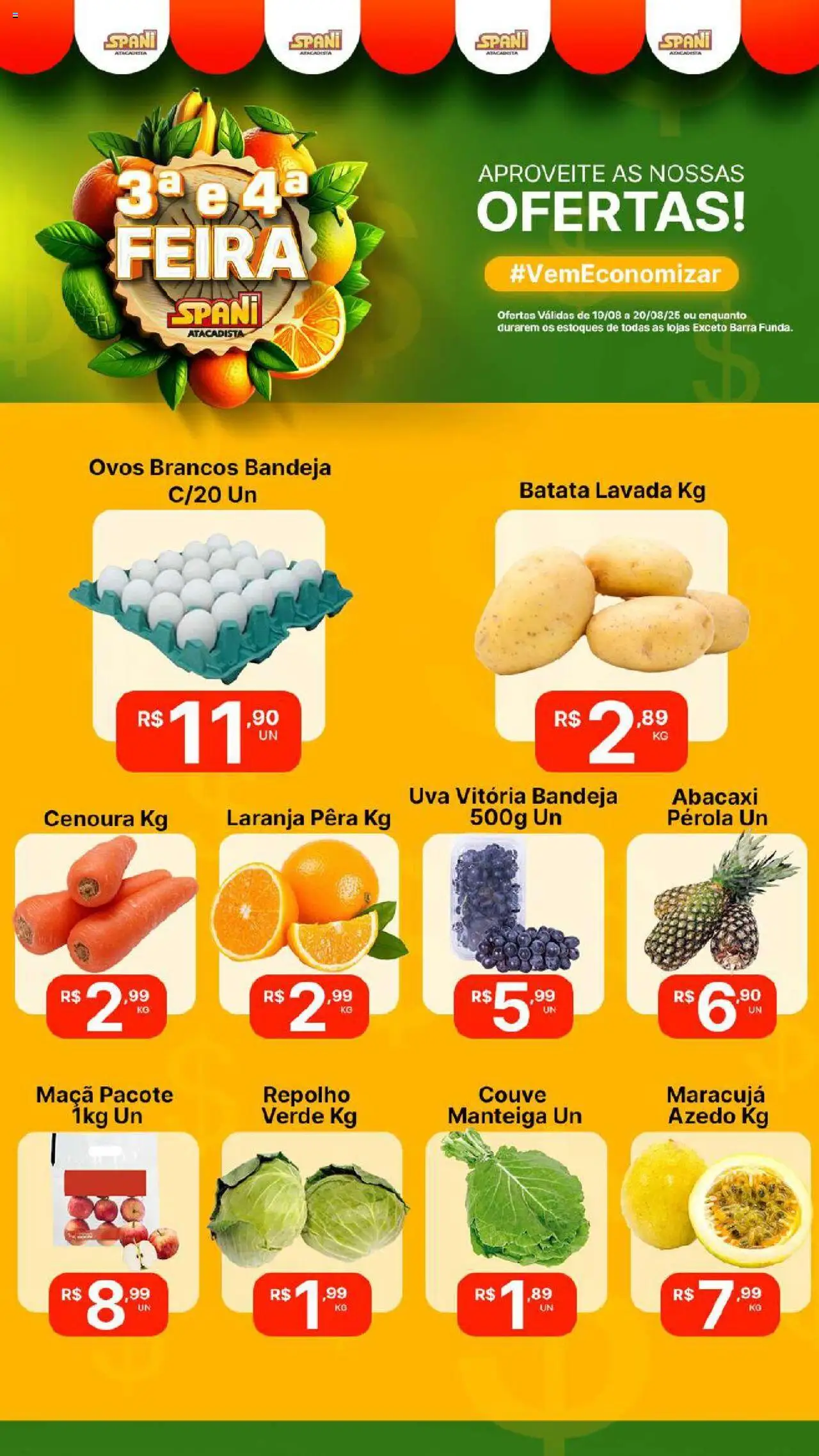 Spani Atacadista Folheto - válido de 19.08.2025 | Página: 1 | Produtos: Repolho, Manteiga, Abacaxi, Bandeja