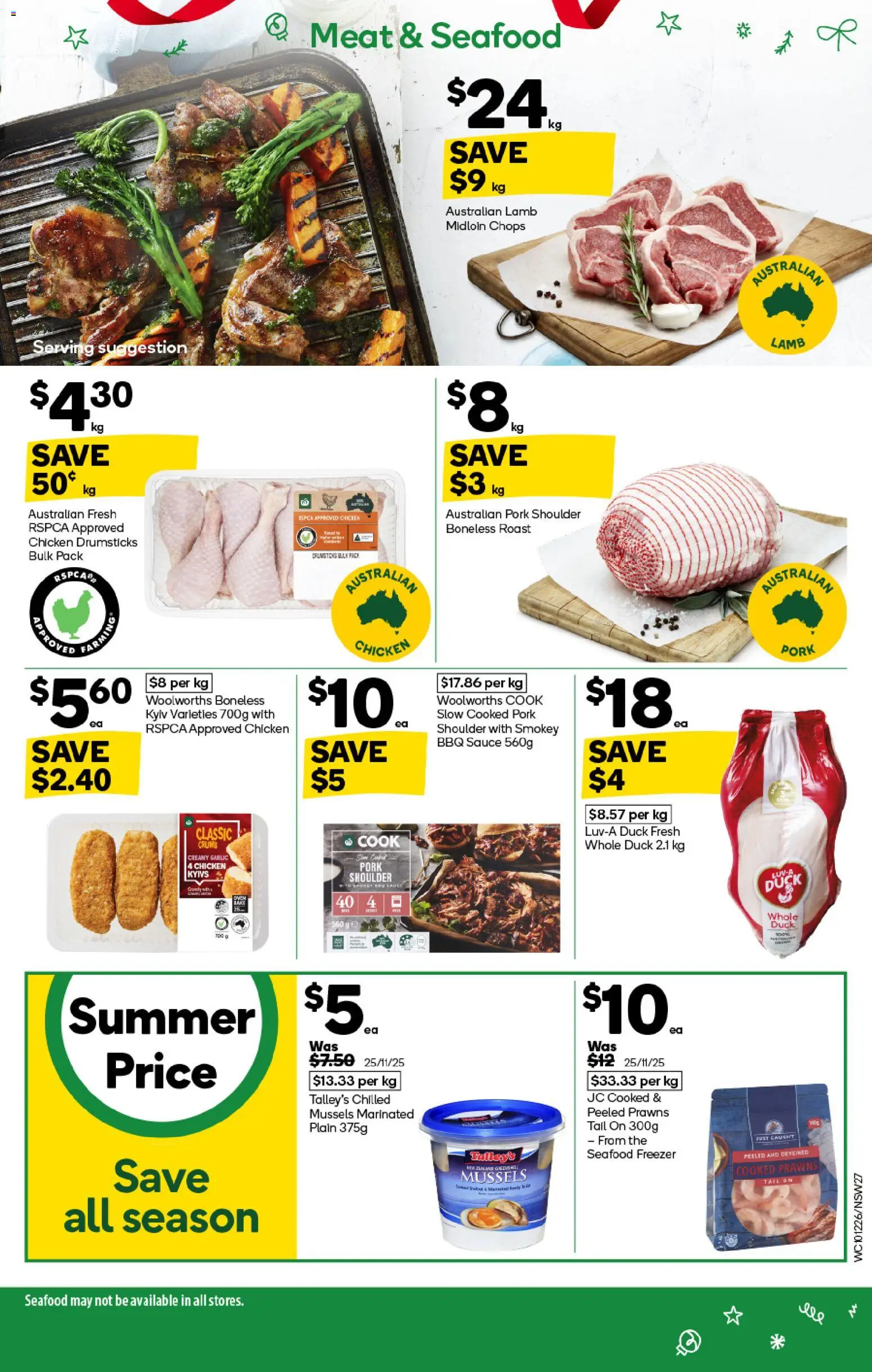 Woolworths catalogue - valid from 10.12.2025 | Page: 27 | Products: Meat, Prawns, Seafood, Freezer
