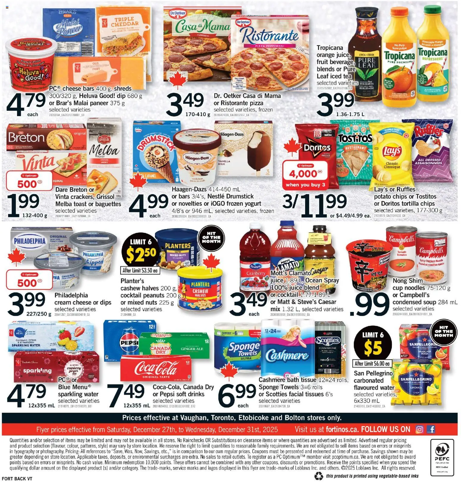 Fortinos flyer valid from 27.12.2025 | Page: 2 | Products: PC, Pizza, Juice, Chicken