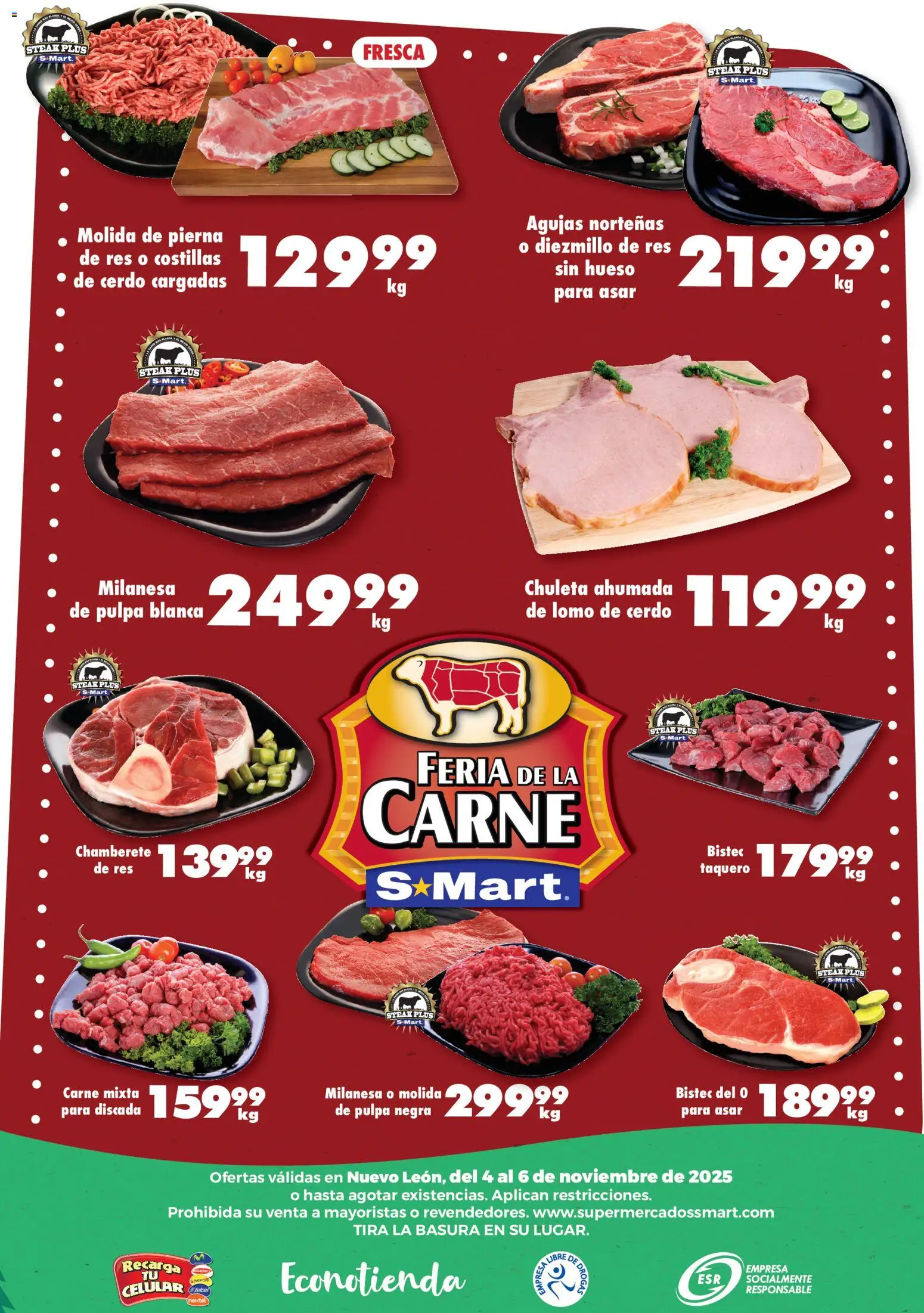 Nuevas ofertas de S-Mart válidas en toda la República Mexicana desde el 04.11.2025. ¡Encuentra las mejores ofertas en S-Mart folleto Monterrey! | Página: 6 | Productos: Milanesa, Cerdo, Res