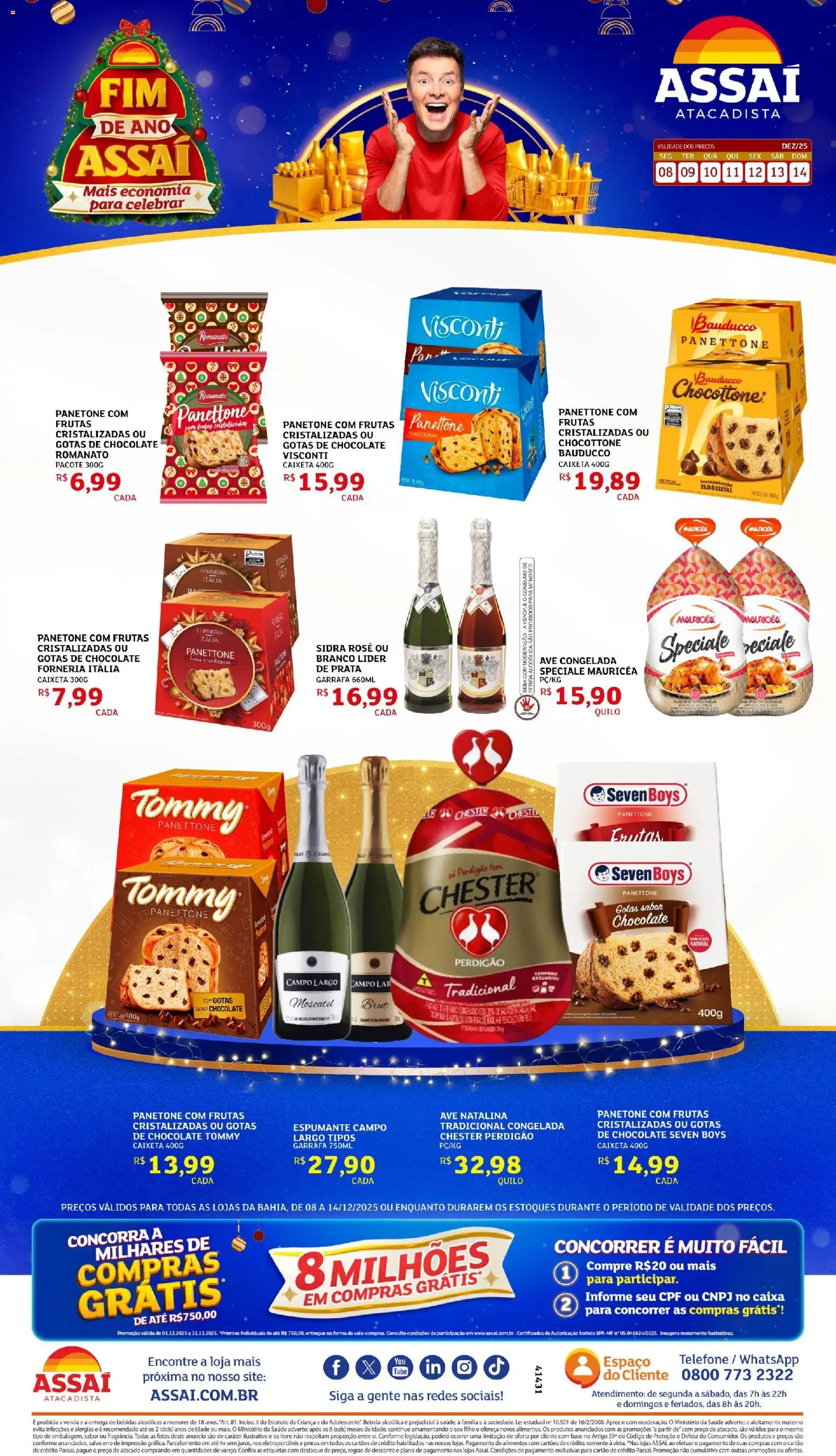 Assaí Atacadista Folheto - válido de 08.12.2025 | Página: 1 | Produtos: Espumante, Bebida, Telefone, Frutas cristalizadas