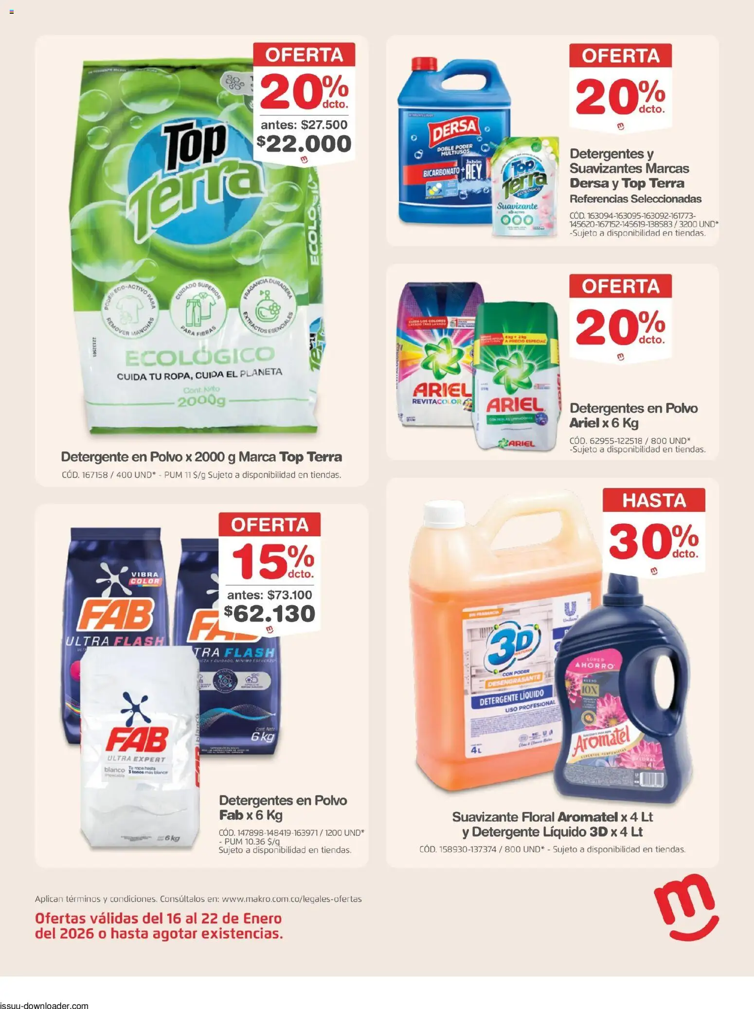 Makro revista - valida desde el 16.01.2026 | Página: 16 | Productos: Suavizante, Top, Polvo, Jabón
