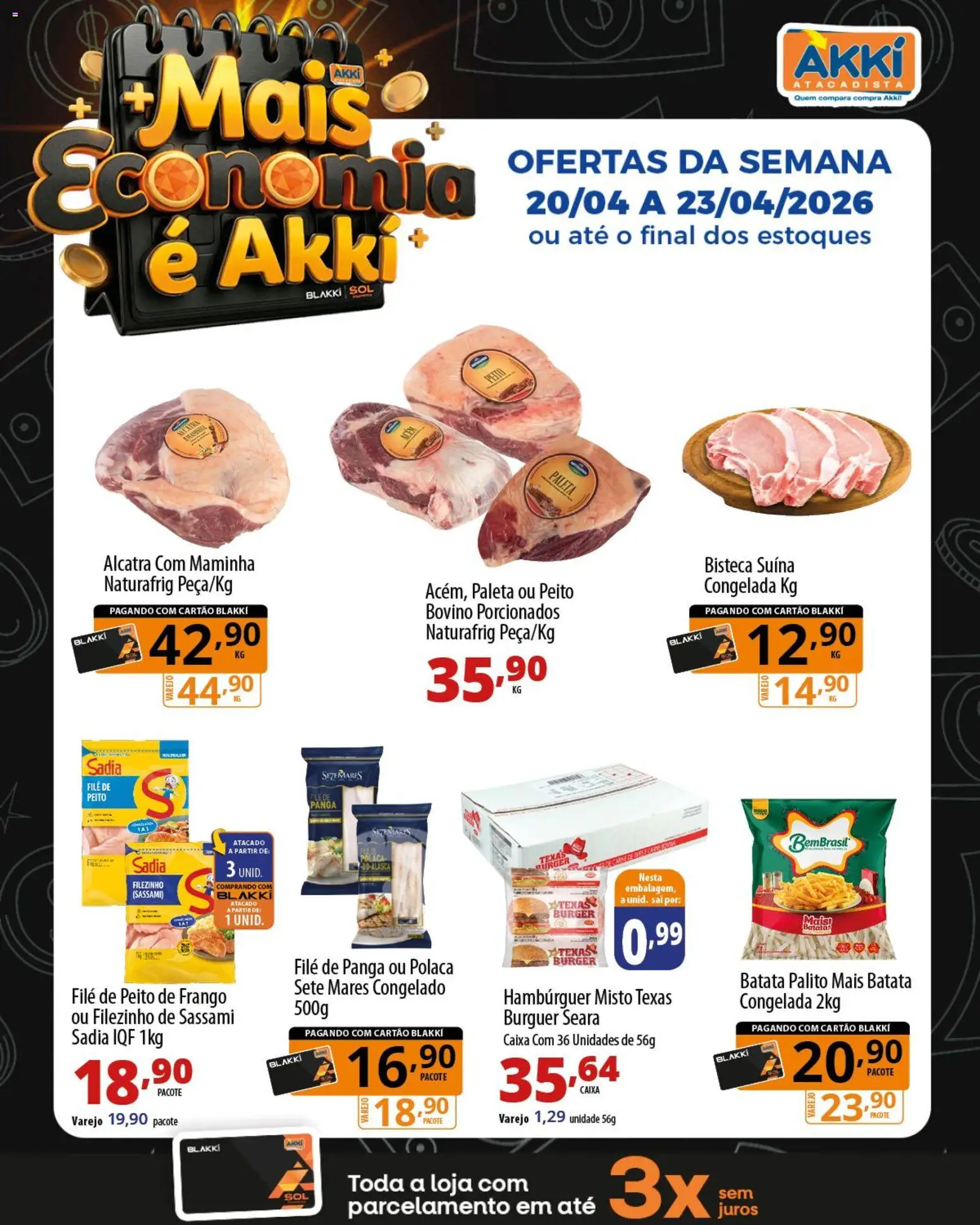 Akki Atacadista Folheto - válido de 20.04.2026 | Página: 2 | Produtos: Caixa, Hambúrguer, Frango, Peito de frango