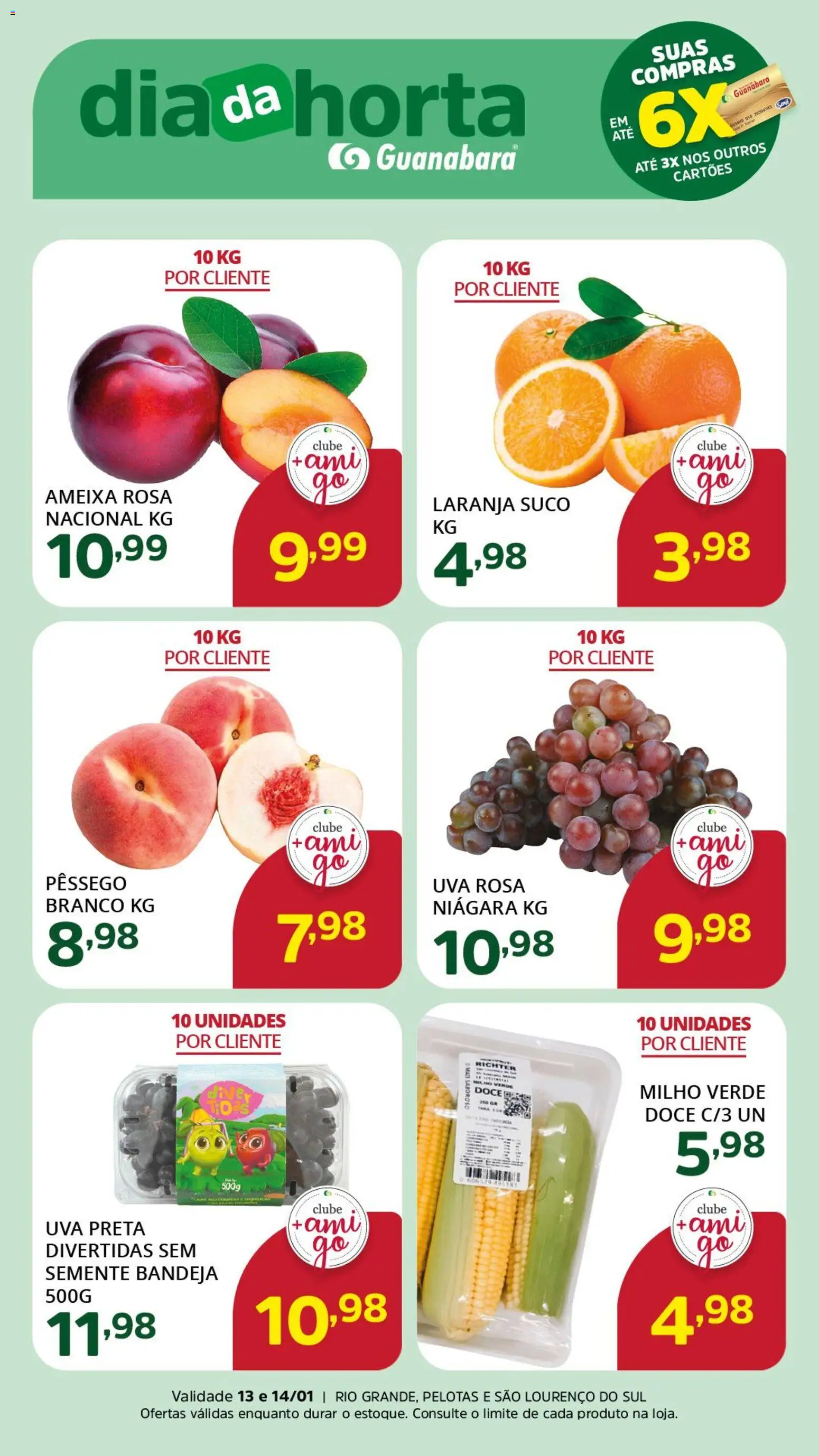 Supermercado Guanabara Folheto - válido de 13.01.2026 | Página: 3 | Produtos: Milho verde, Suco, Bandeja, Ameixa