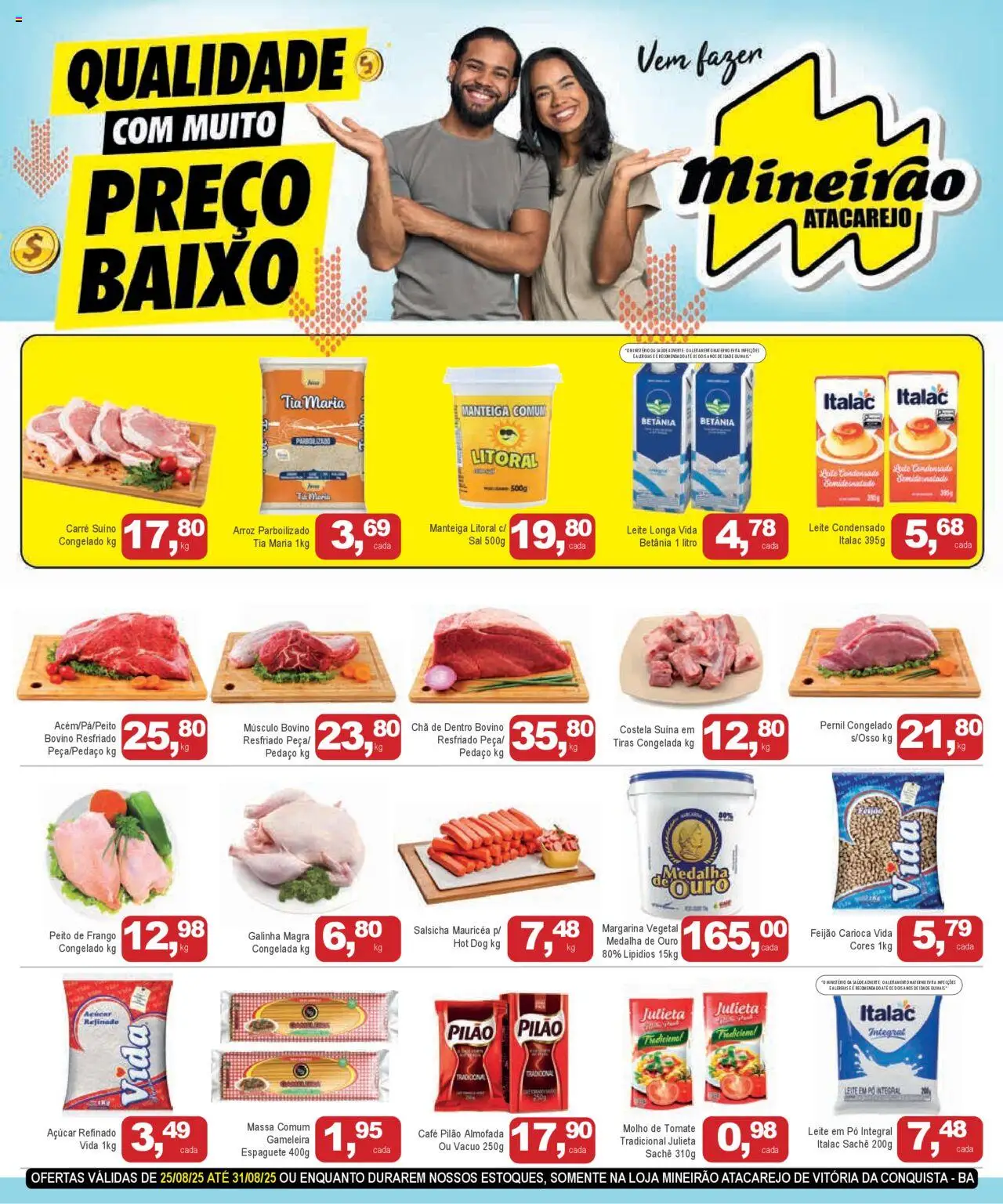 Mineirão Atacarejo Folheto - válido de 25.08.2025 | Página: 1 | Produtos: Molho de tomate, Salsicha, Café pilão, Peito de frango