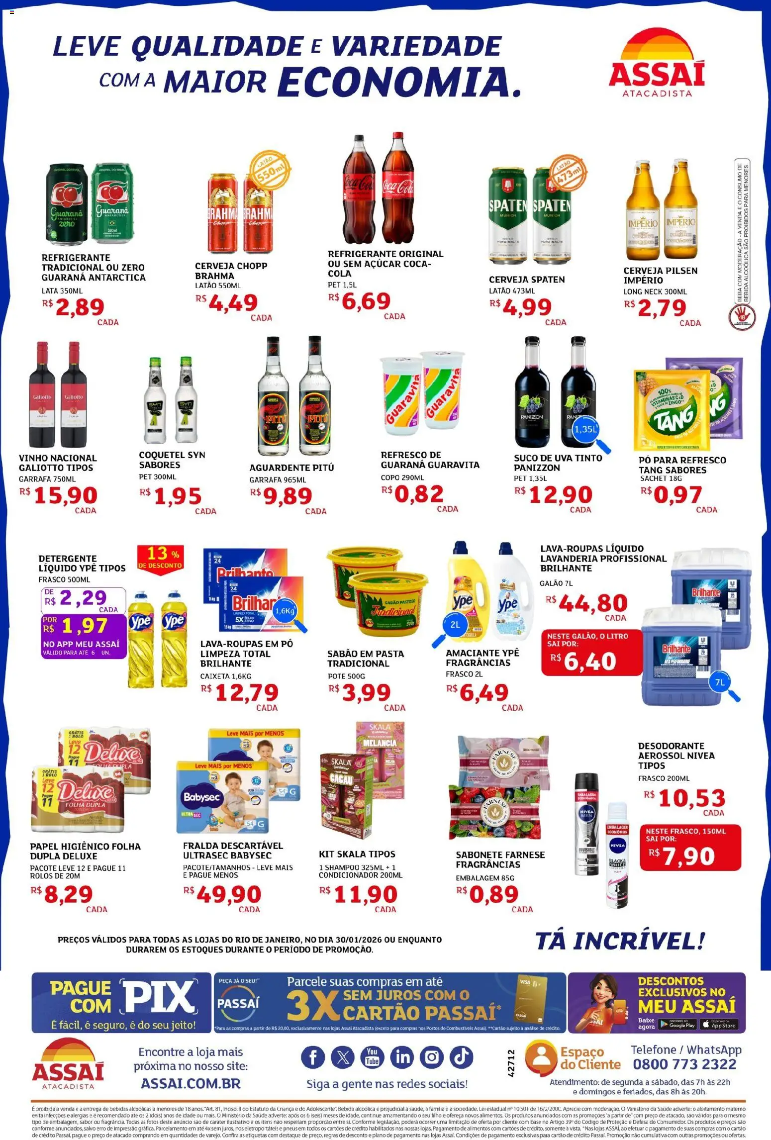 Assaí Atacadista Folheto - válido de 30.01.2026 | Página: 2 | Produtos: Refresco, Cerveja, Telefone, Papel higiênico