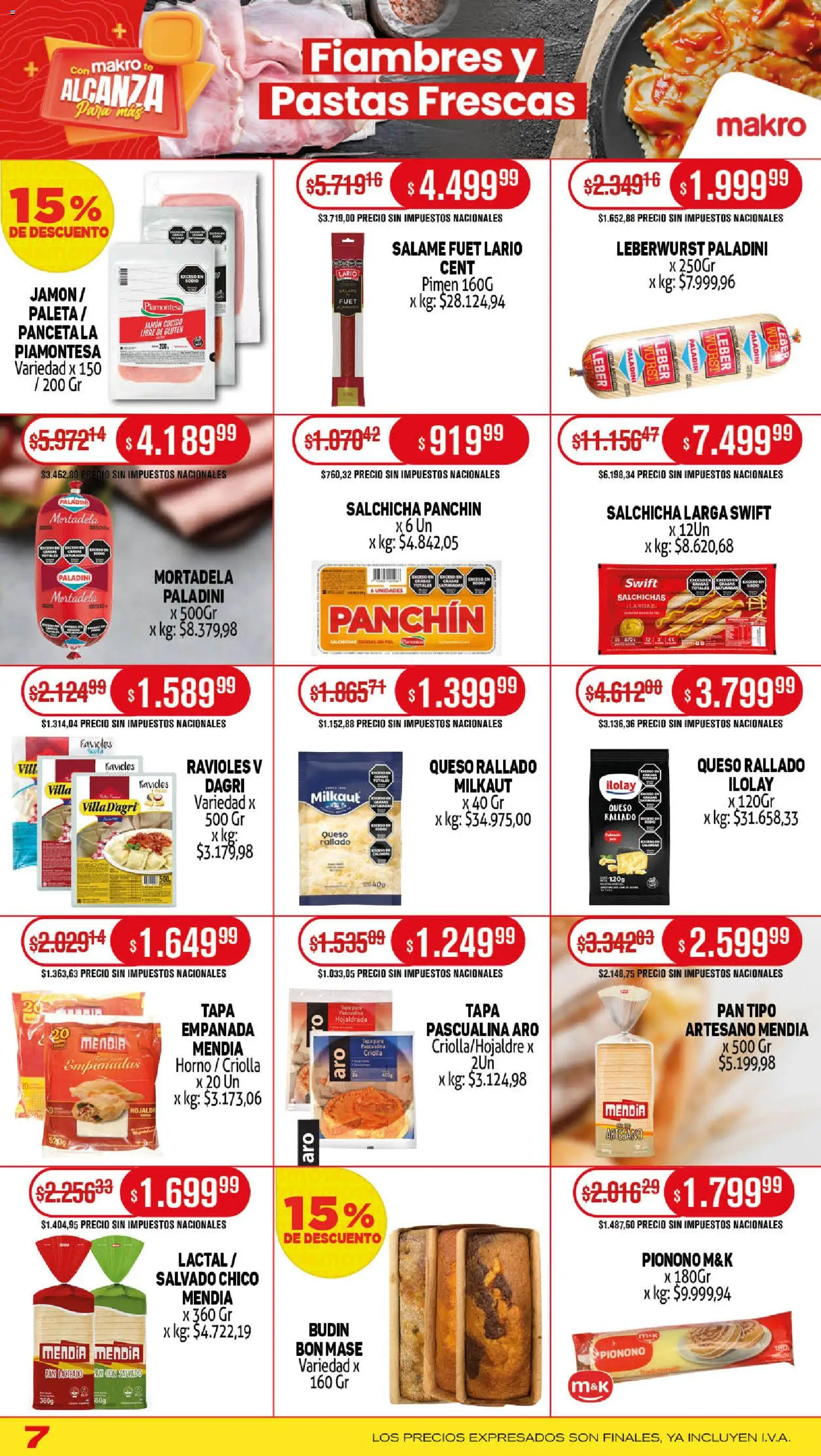 Makro ofertas │ válido desde el 27.11.2025 | Página: 7 | Productos: Jamón cocido, Salchicha, Salame, Pionono