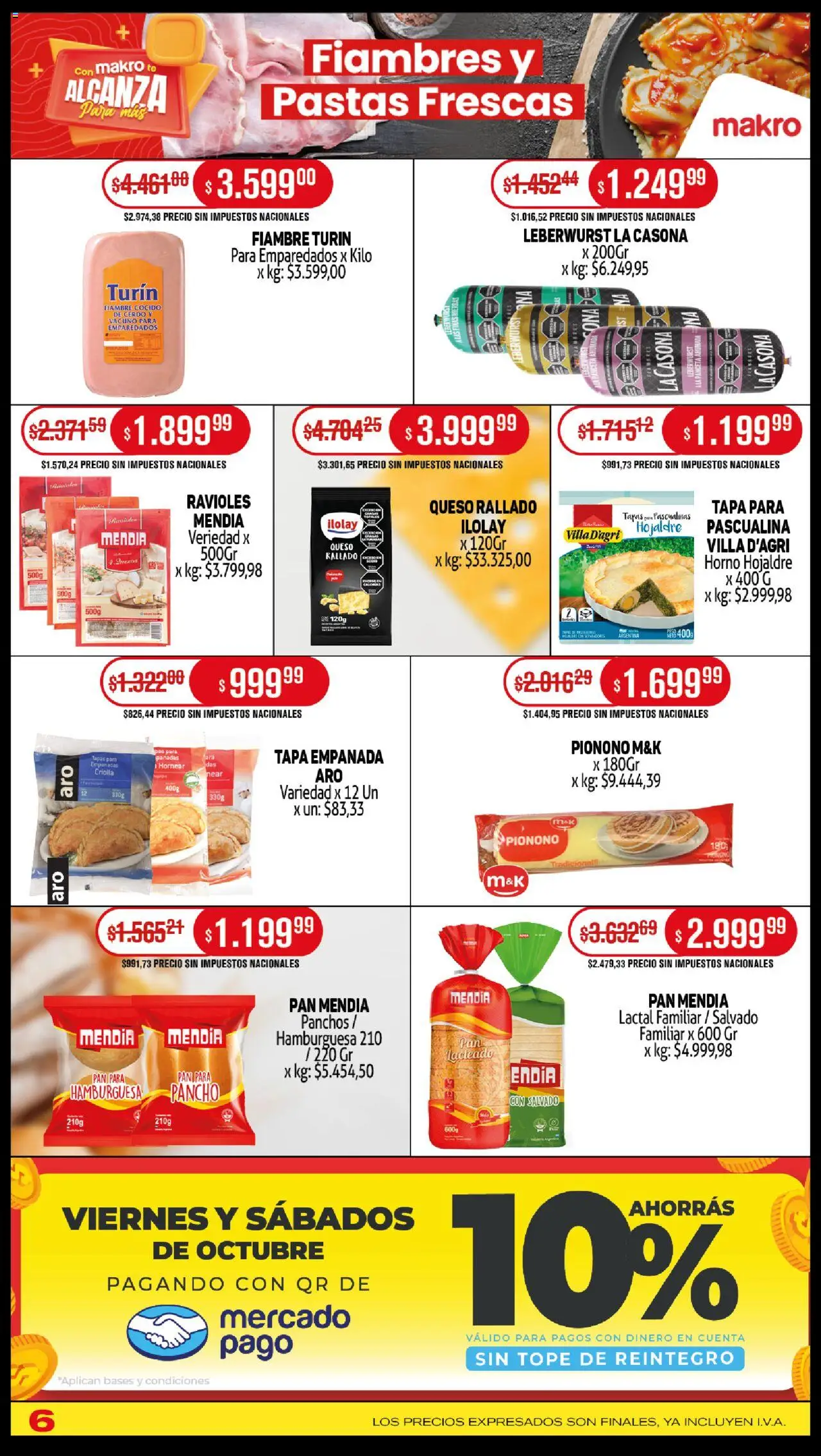 Makro ofertas │ válido desde el 16.10.2025 | Página: 6 | Productos: Panceta, Pan, Ravioles, Pionono