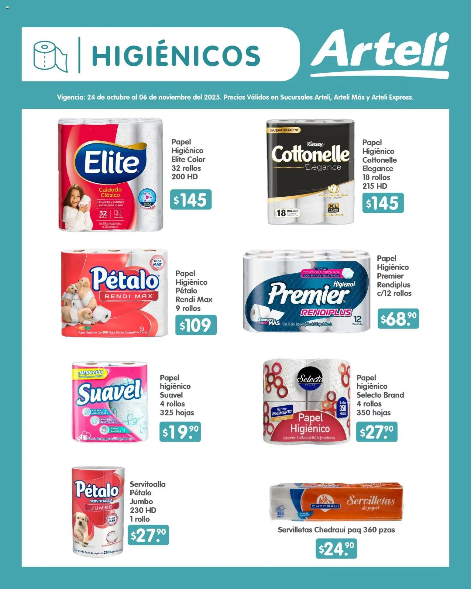 Nuevas ofertas de Arteli válidas en toda la República Mexicana desde el 24.10.2025. ¡Encuentra las mejores ofertas en Arteli folleto! | Página: 14 | Productos: Papel higiénico, Servilletas