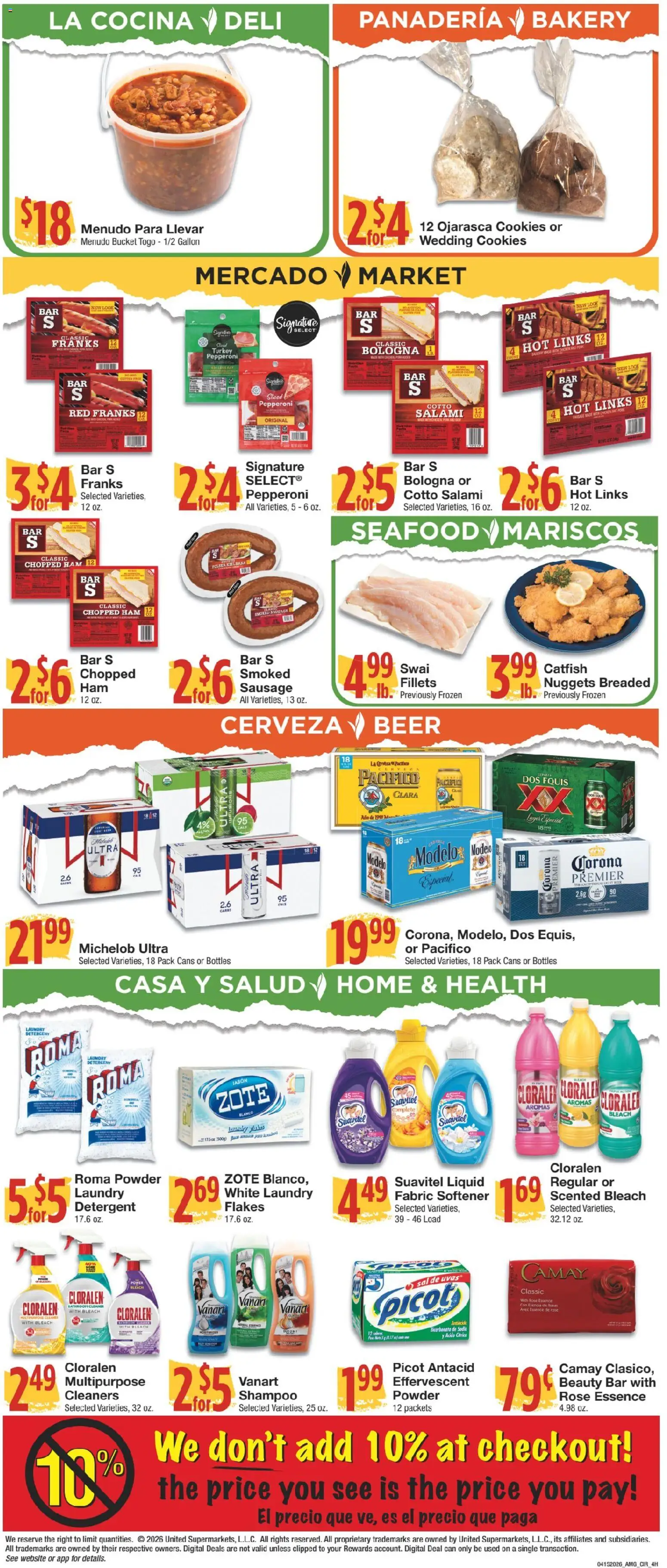 United Supermarkets Ad - valid from 15.04.2026 | Page: 4 | Products: Bakery, Powder, Detergent, Cookies