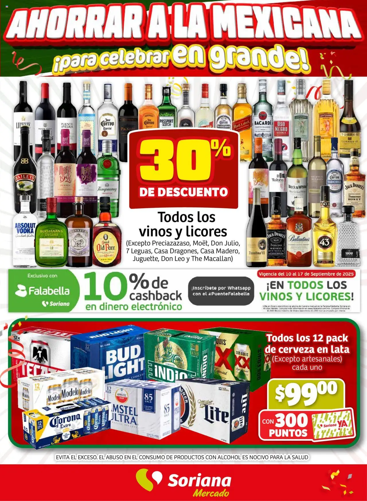 Nuevas ofertas de Soriana válidas en toda la República Mexicana desde el 10.09.2025. ¡Encuentra las mejores ofertas en Soriana - Ahorrar a la mexicana Mercado Nacional! | Página: 1 | Productos: Whiskey, Cerveza, Vodka