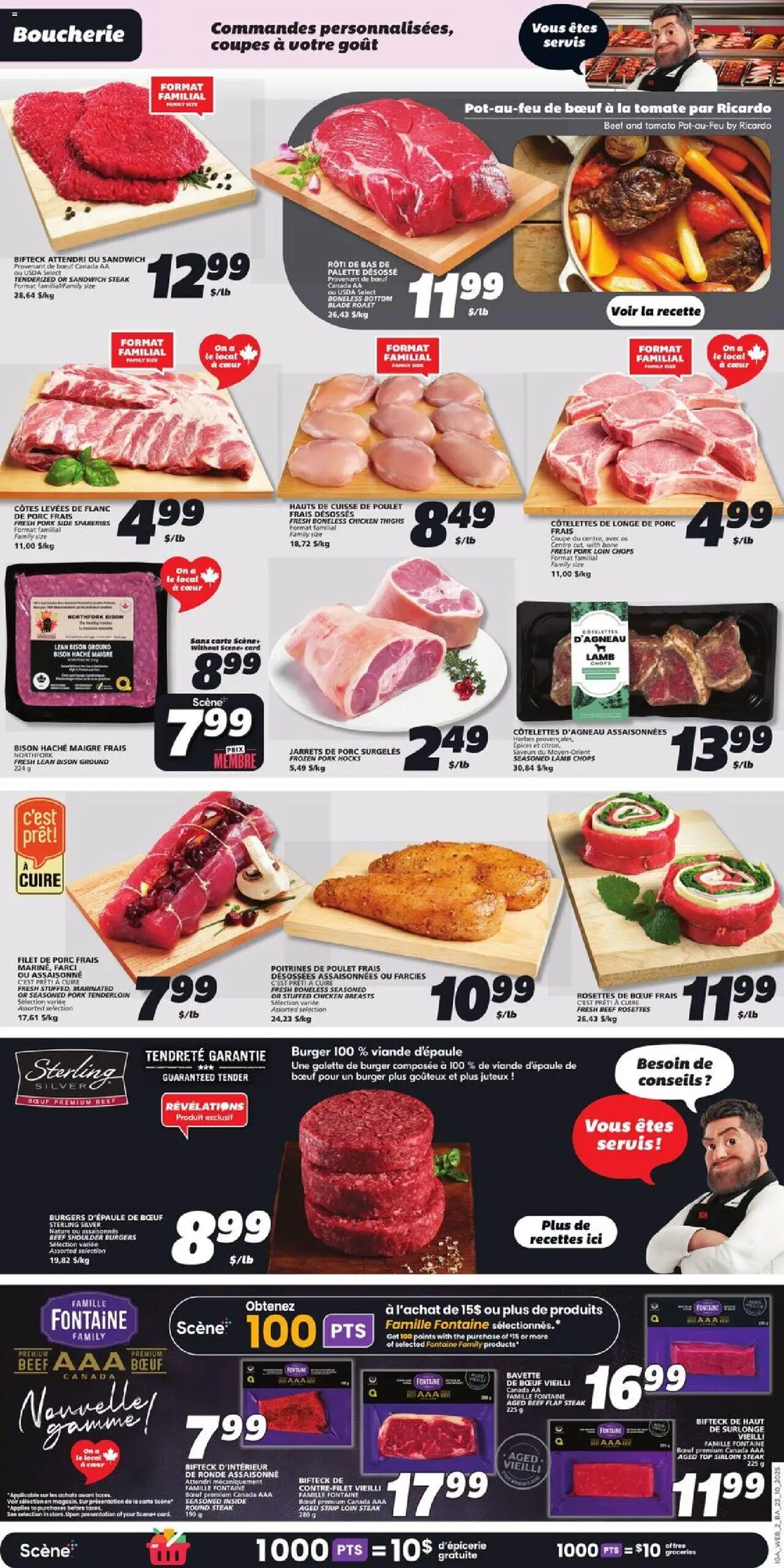 IGA flyer valid from 23.10.2025 | Page: 4 | Products: Beef, Chicken breasts, Chicken, Pork