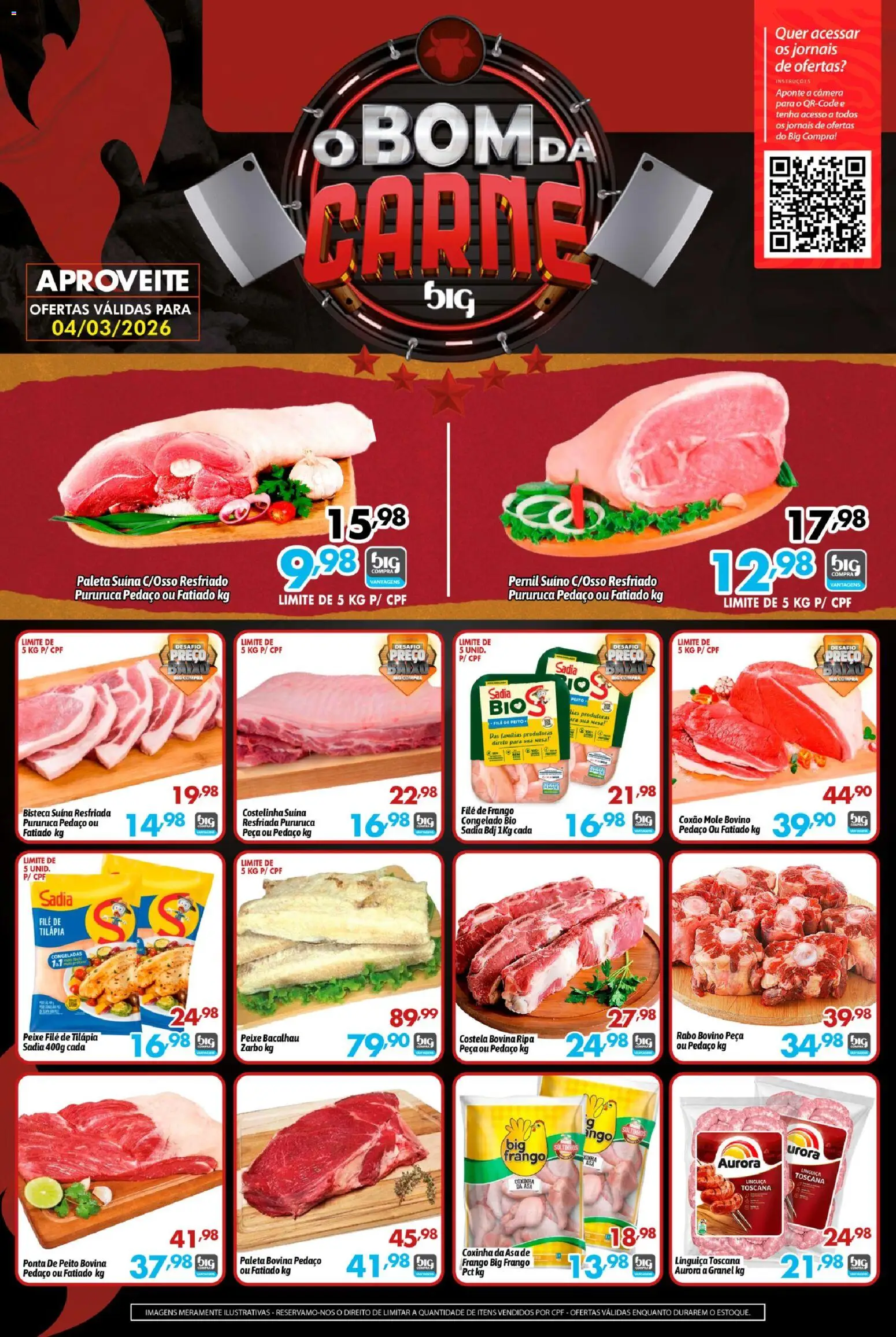 Big Compra Folheto - válido de 04.03.2026 | Página: 1 | Produtos: Linguiça, Carne, Frango, Filé de tilápia