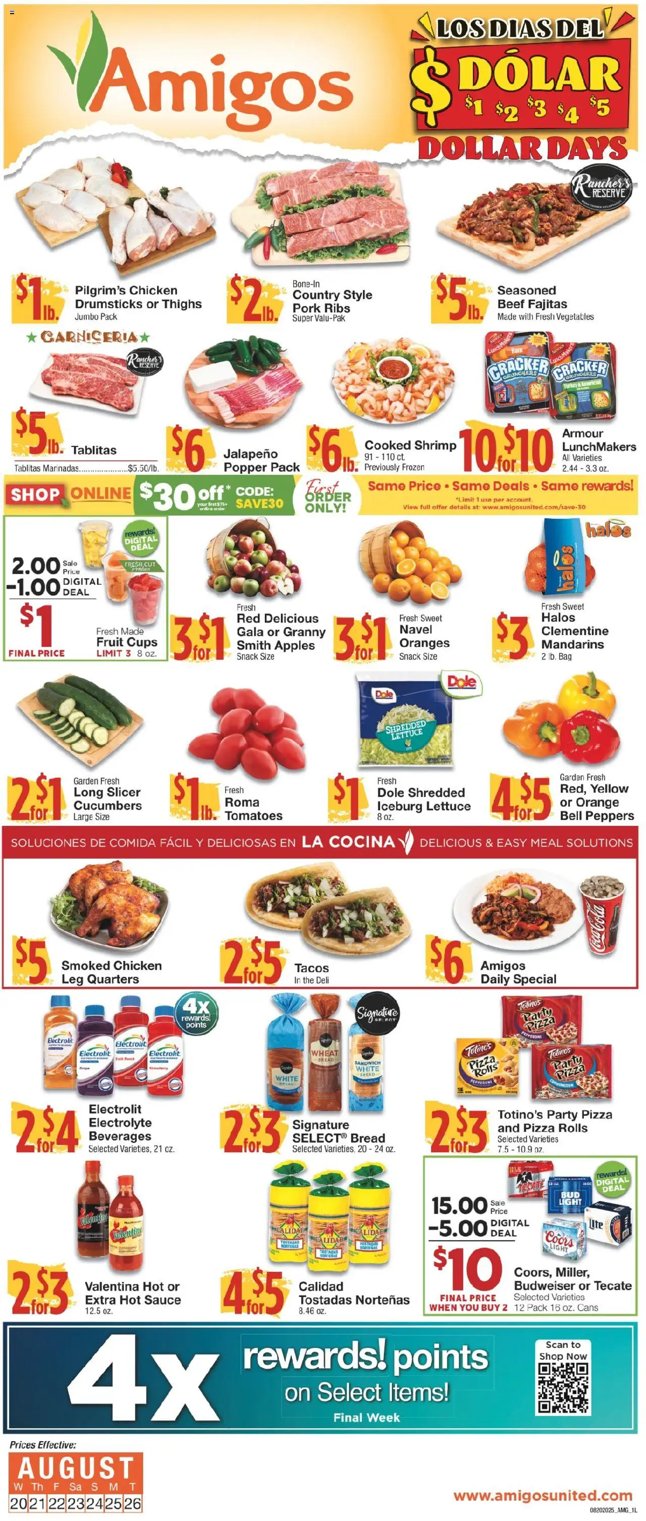 United Supermarkets Ad - valid from 19.08.2025 | Page: 1 | Products: Mandarins, Bread, Pork, Vegetables