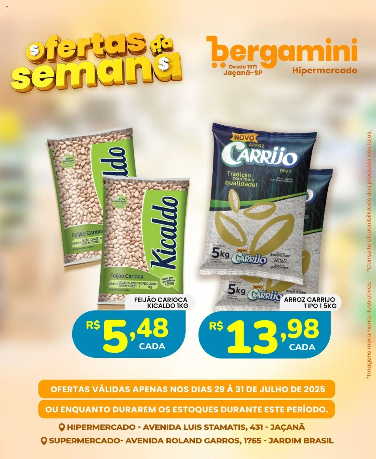Supermercado Bergamini Folheto - válido de 29.07.2025 | Página: 3 | Produtos: Feijão, Arroz carrijo, Arroz