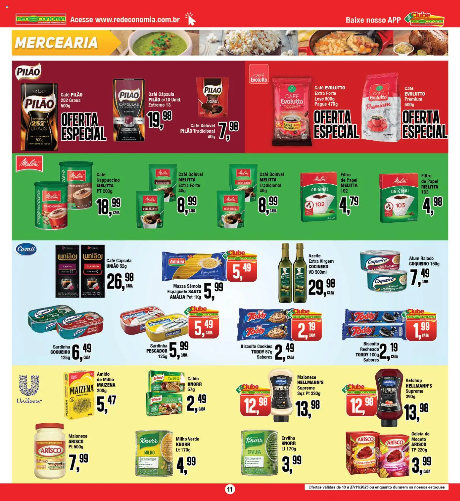 RedEconomia Folheto - válido de 19.11.2025 | Página: 11 | Produtos: Milho verde, Chocolate, Massa, Maionese