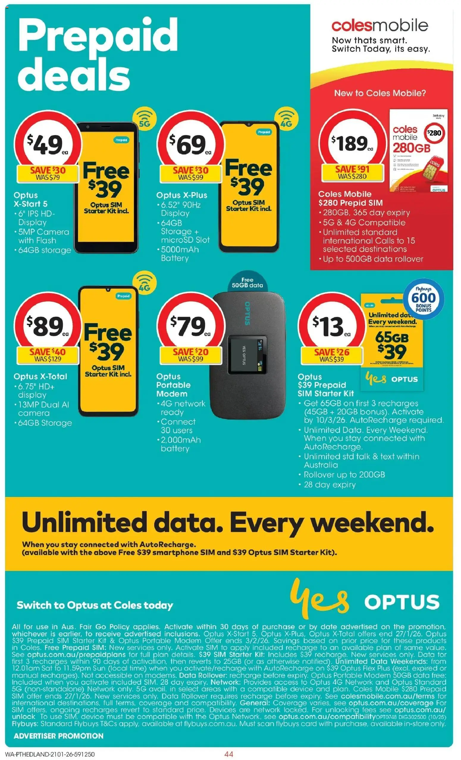 Coles catalogue - valid from 21.01.2026 | Page: 44 | Products: Battery, Date, Smartphone, Mobile