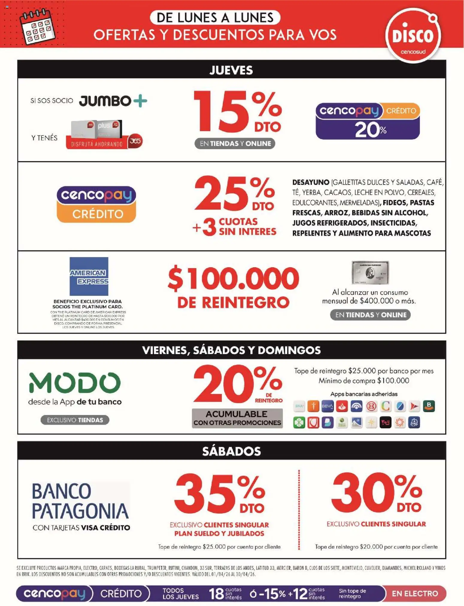 Disco ofertas │ válido desde el 23.04.2026 | Página: 12 | Productos: Disco, Banco, Galletitas, Leche