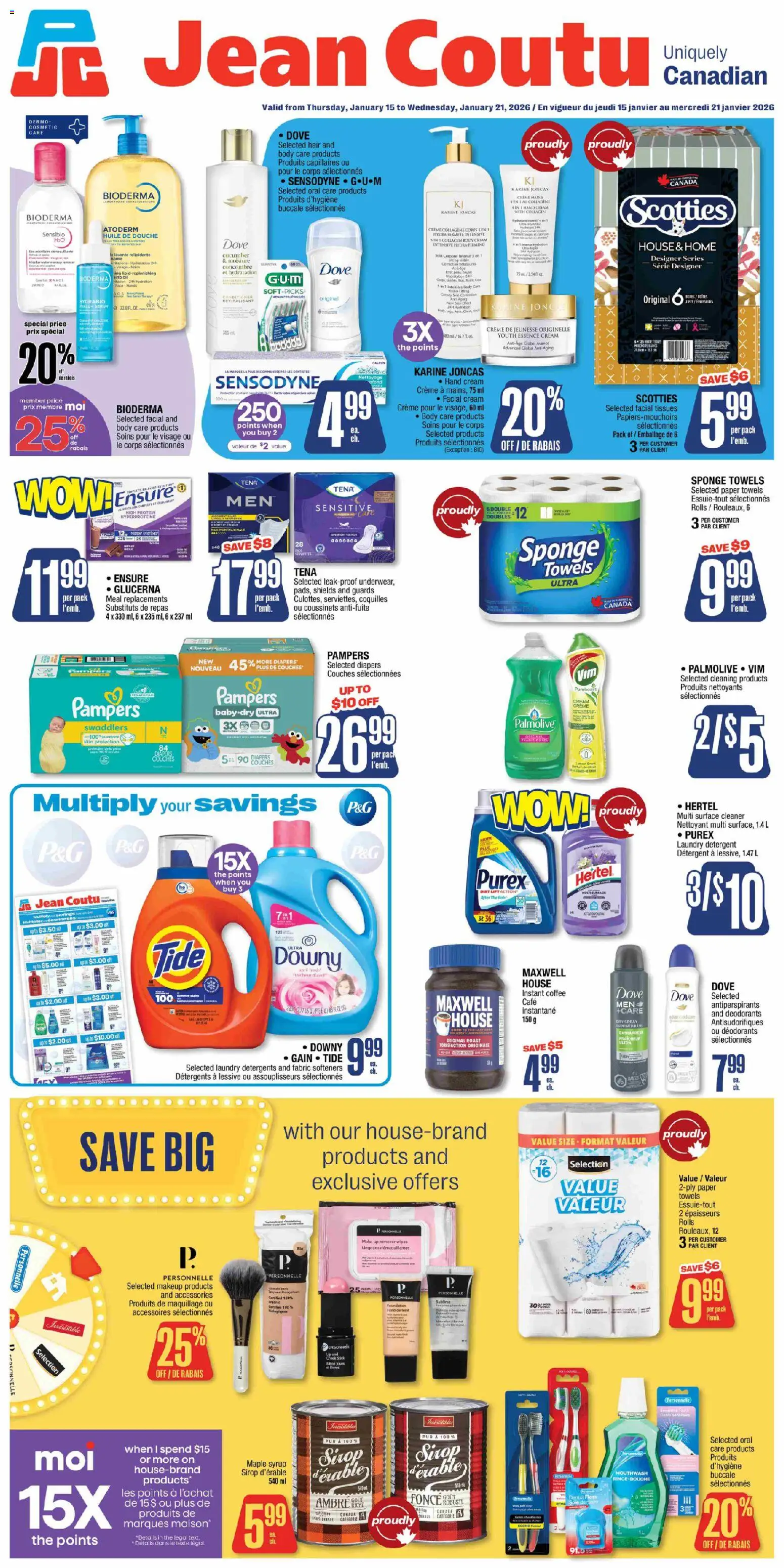 Jean Coutu flyer valid from 15.01.2026 | Page: 1 | Products: Cream, Sponge, Hand cream, Mouthwash