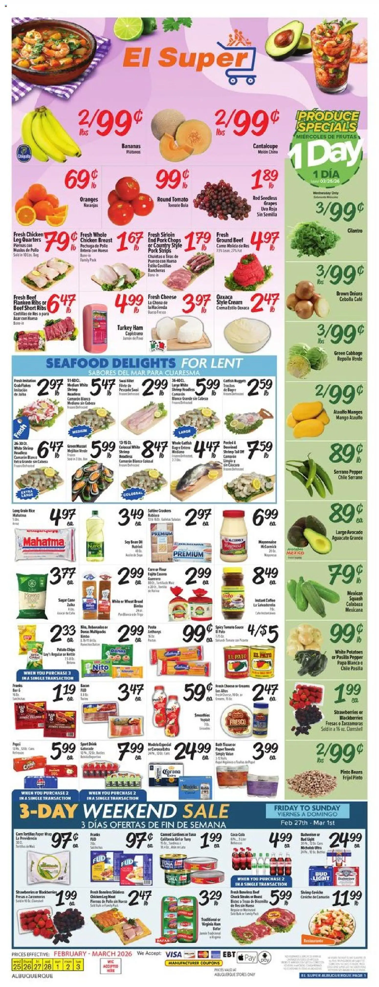 El Super Weekly Ad - NM - valid from 25.02.2026 | Page: 1 | Products: Ham, Cream, Beet, Grapes