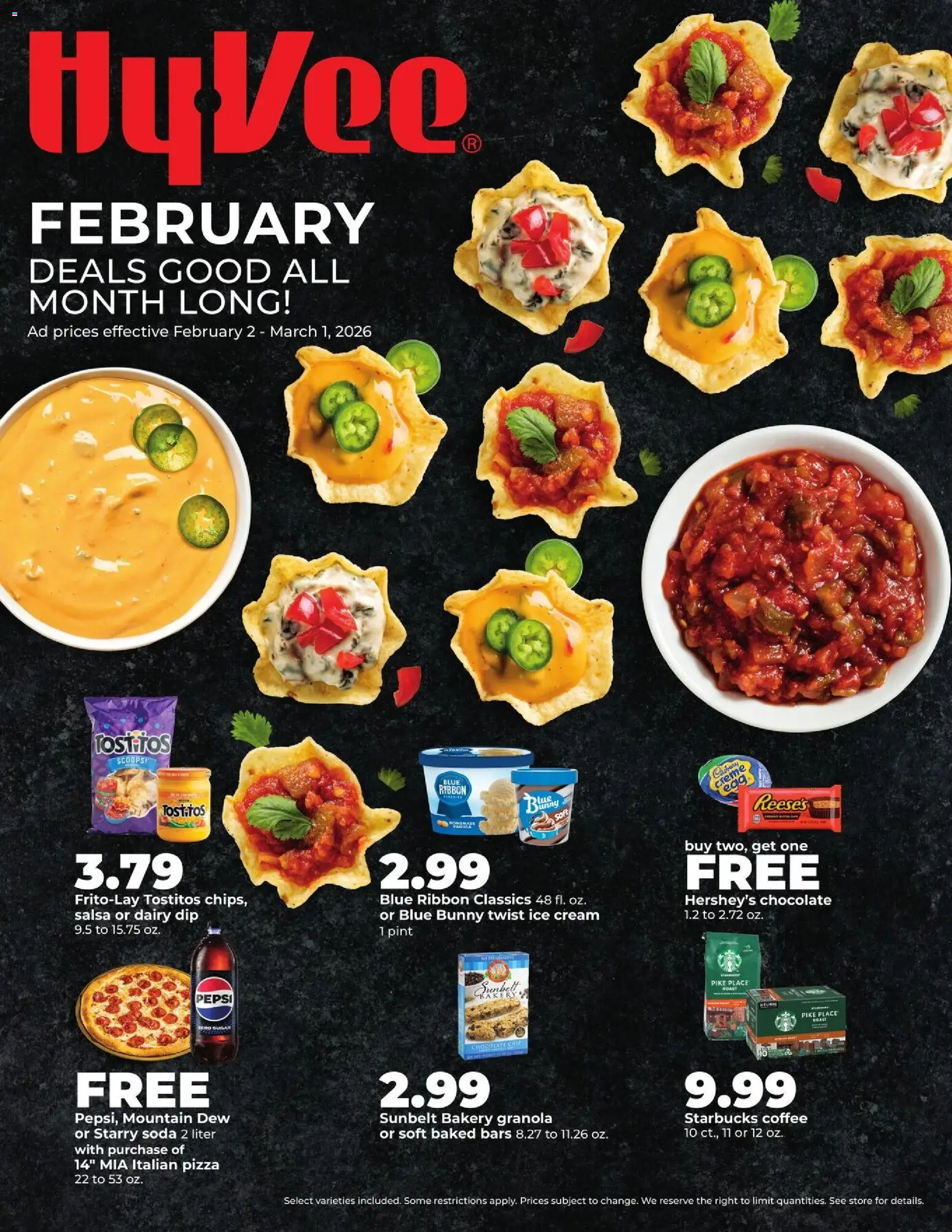 HyVee Deals Good All Month Long  - valid from 02.02.2026 | Page: 1 | Products: Bakery, Chocolate, Cream, Ice cream