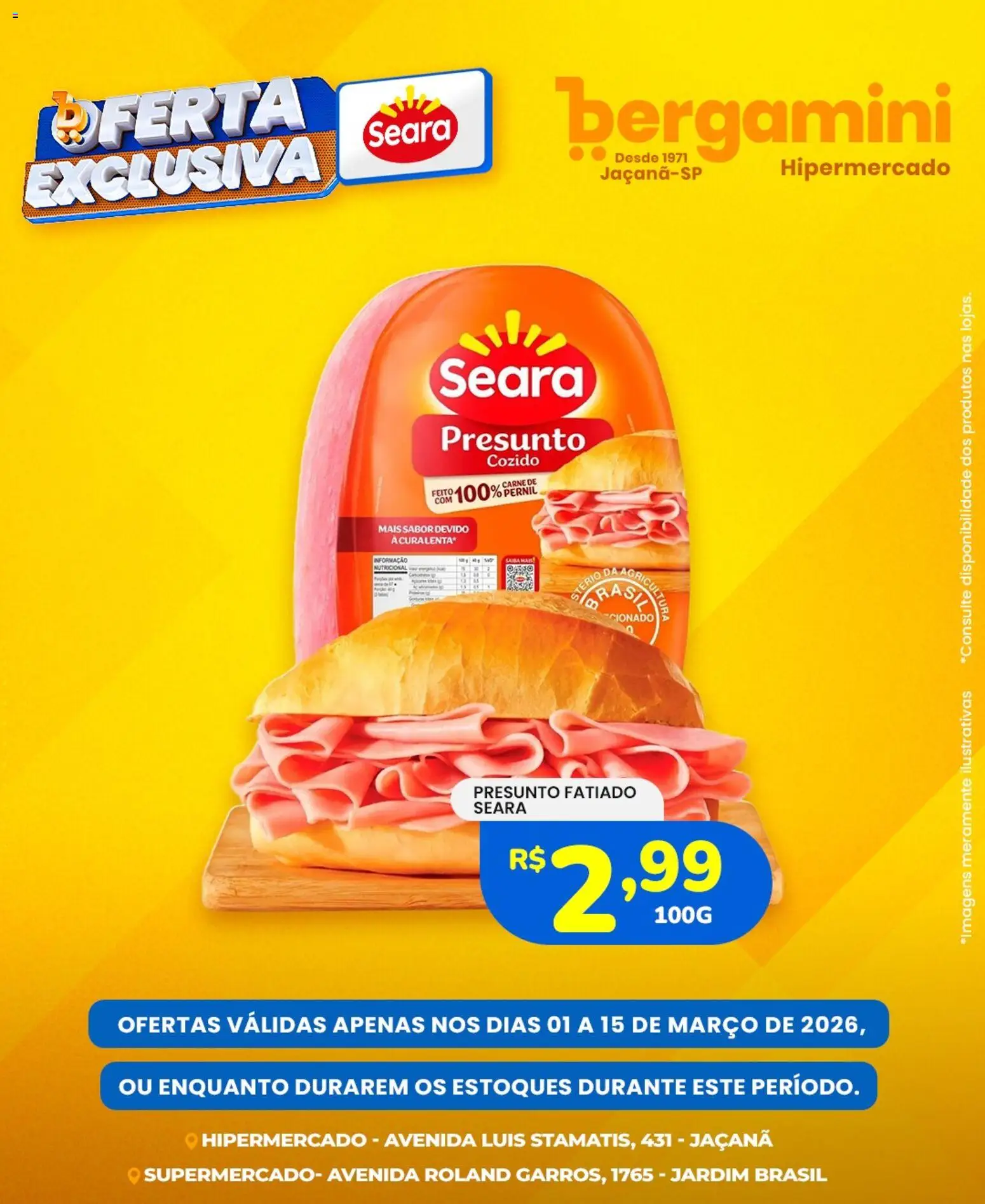 Supermercado Bergamini Folheto - válido de 01.03.2026 | Página: 2 | Produtos: Pernil, Presunto, Carne