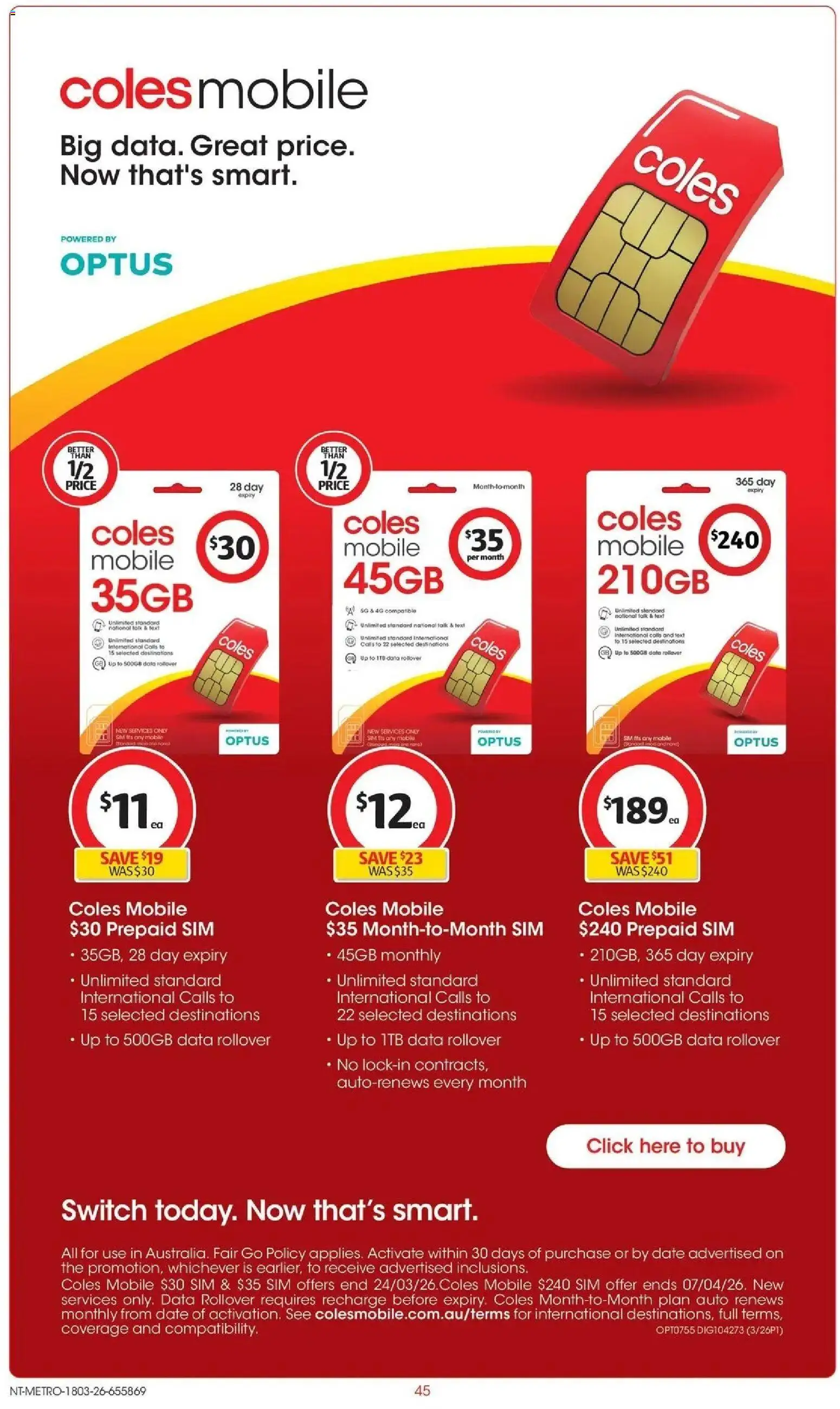 Coles catalogue - valid from 17.03.2026 | Page: 45 | Products: Date, Mobile
