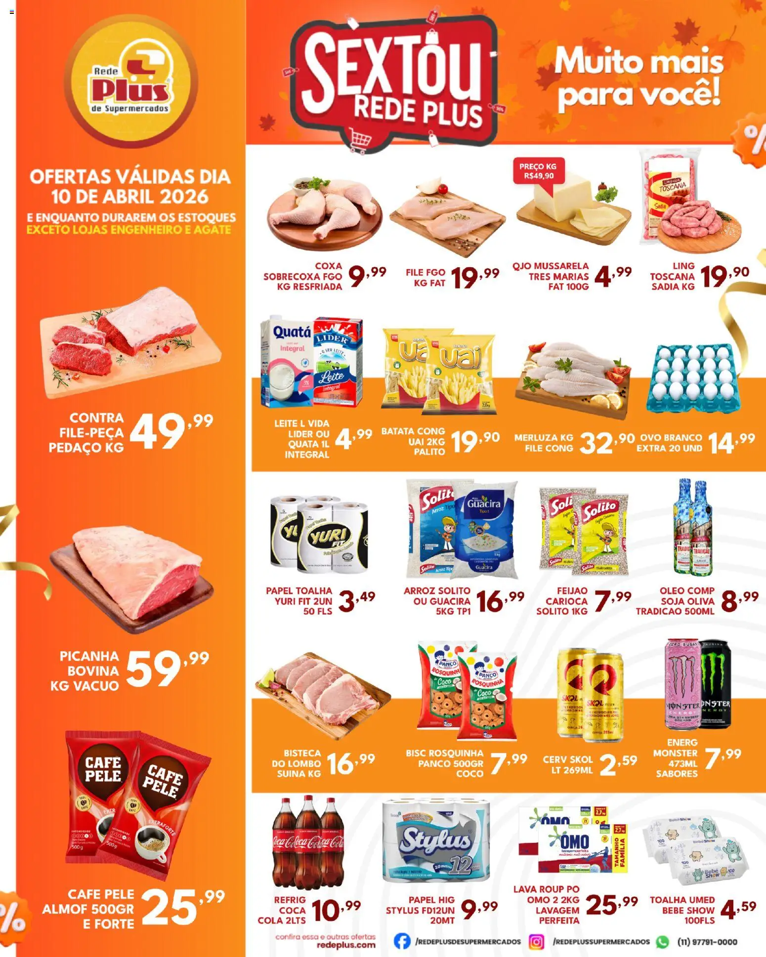 Rede Plus Supermercados Folheto - válido de 10.04.2026 | Página: 1 | Produtos: Coco, Picanha, Leite, Óleo