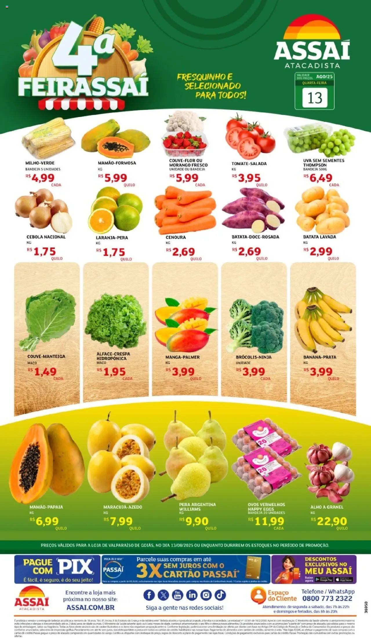 Assaí Atacadista Folheto - válido de 13.08.2025 | Página: 1 | Produtos: Cebola, Base, Bebida, Telefone