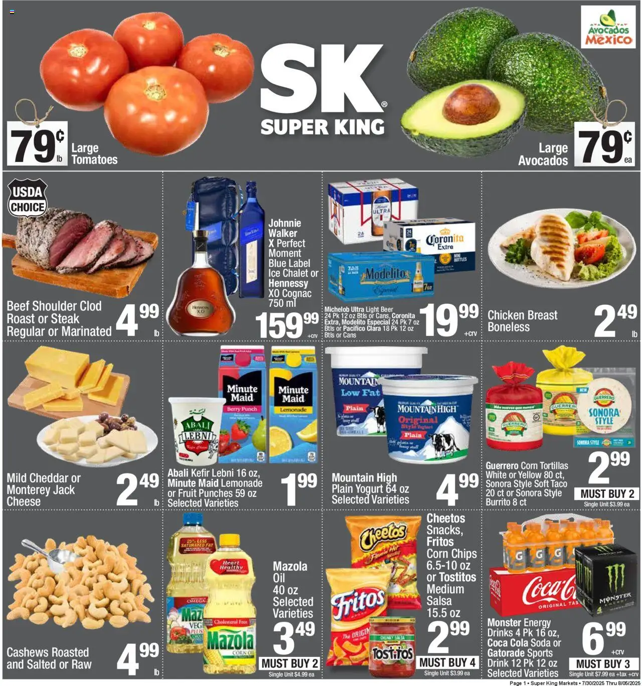 Super King Weekly Ad - valid from 30.07.2025 | Page: 1 | Products: Yogurt, Oil, Tomatoes, Chips