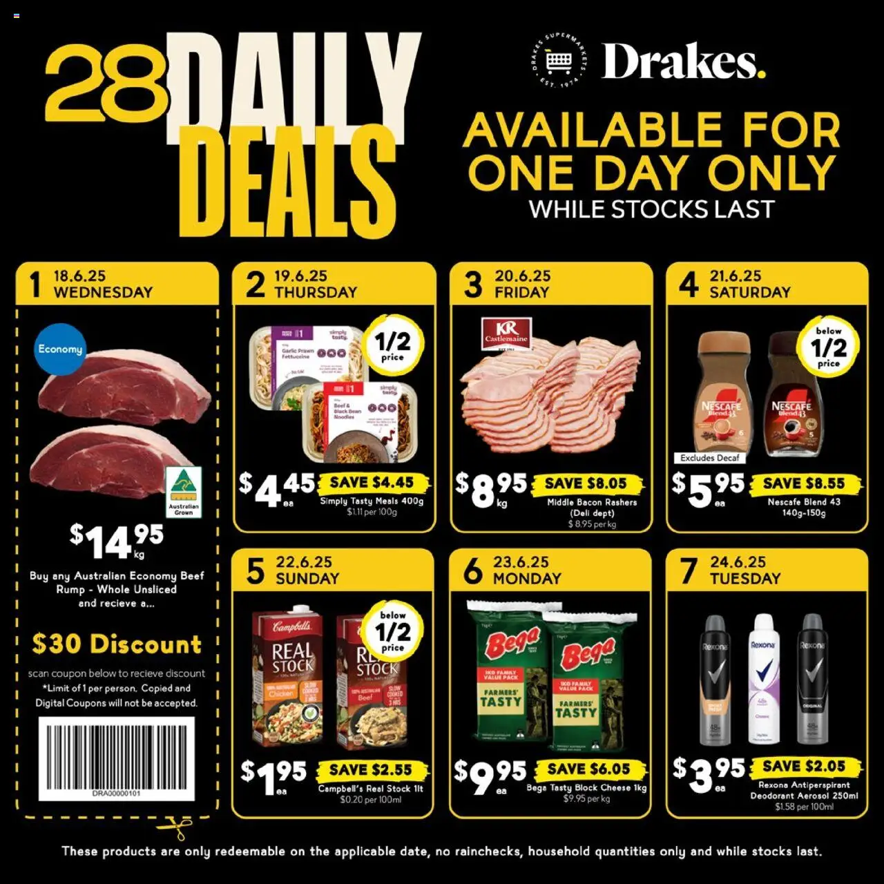 Drakes catalogue - valid from 18.06.2025 | Page: 20 | Products: Household, Beef, Deodorant, Nescafe