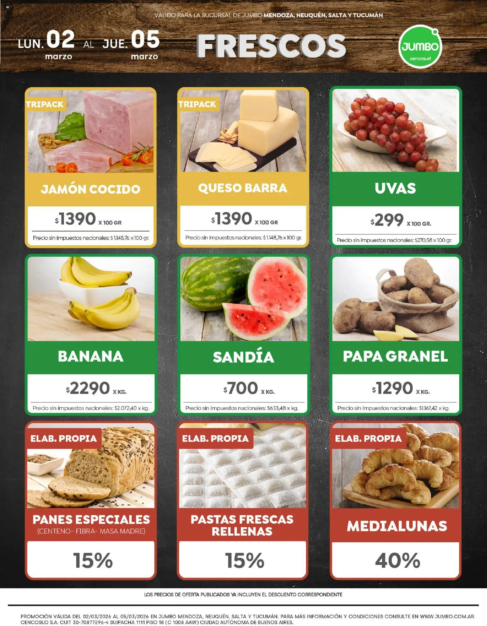 Jumbo - Ofertas | Interior │ válido desde el 02.03.2026 | Página: 1 | Productos: Banana, Jamón cocido, Sandía, Queso