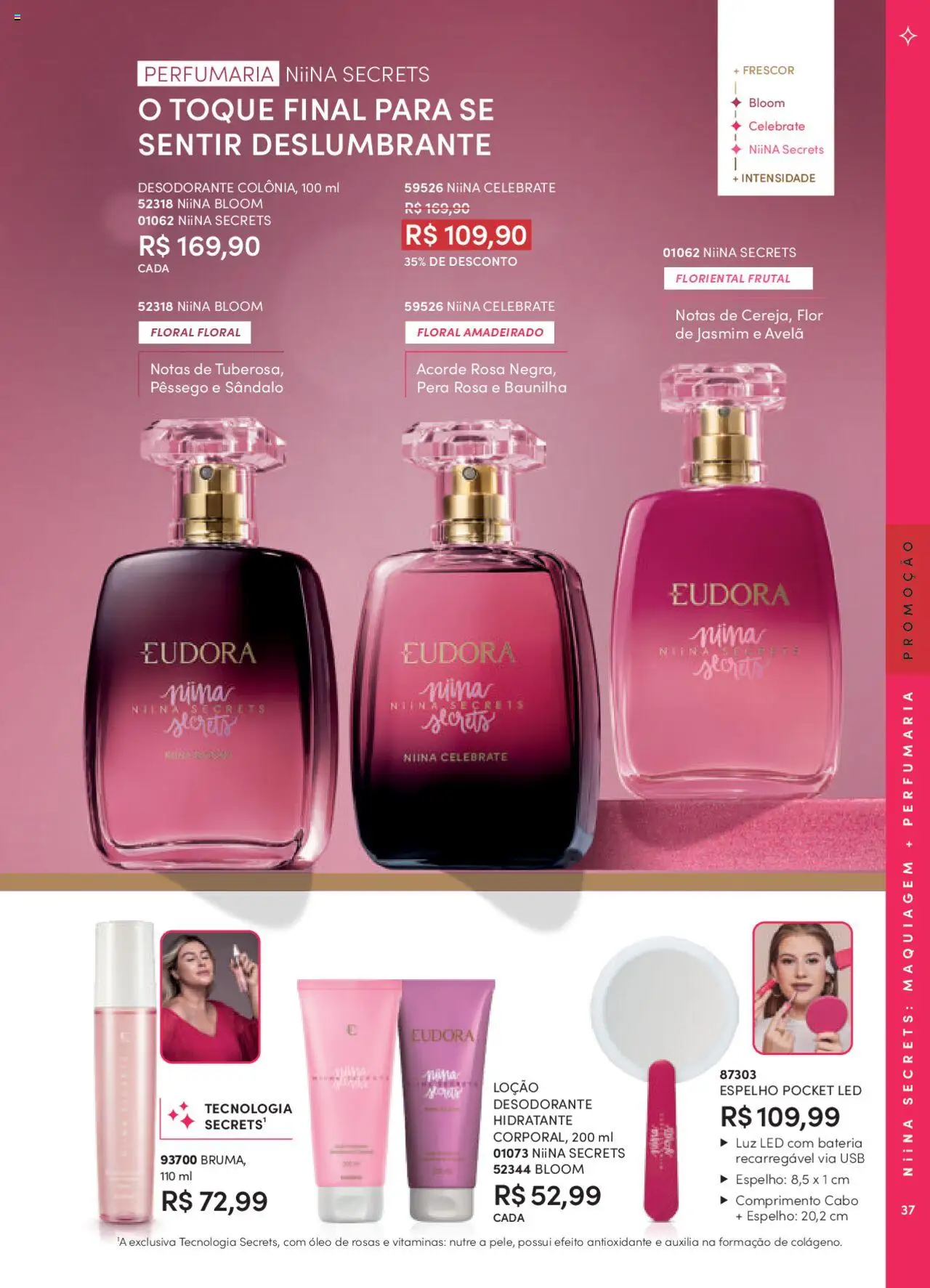 Eudora Folheto - válido de 08.09.2025 | Página: 37 | Produtos: Pêssego, Maquiagem, Bateria, Avelã