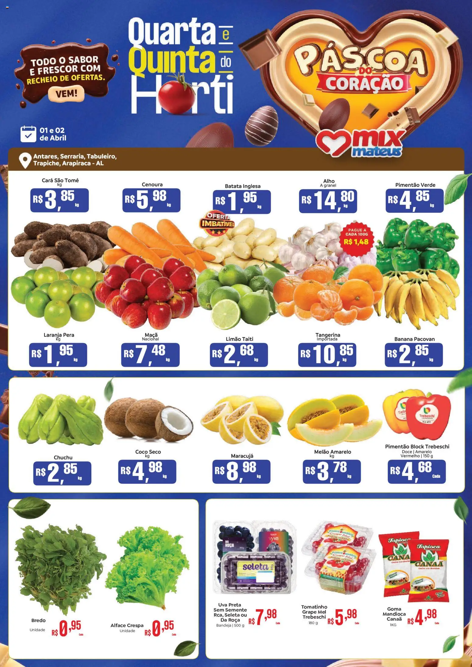 Mateus Folheto - válido de 01.04.2026 | Página: 1 | Produtos: Melão, Pera, Pimentão, Bandeja