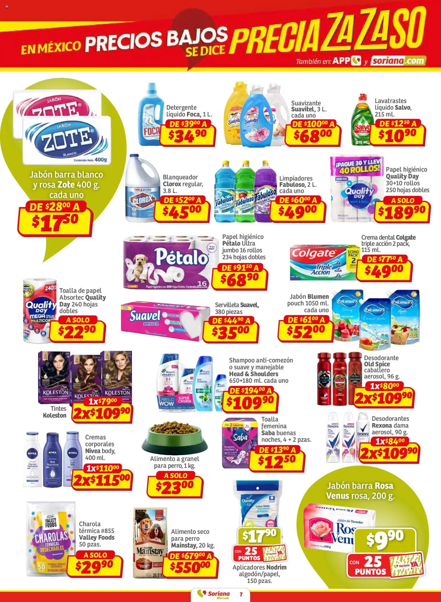 Nuevas ofertas de Soriana válidas en toda la República Mexicana desde el 30.01.2026. ¡Encuentra las mejores ofertas en Soriana - Pesito Valedor Mercado: Ags, Col, Gto, Jal, Mich! | Página: 7 | Productos: Desodorante, Detergente, Toalla, Barra