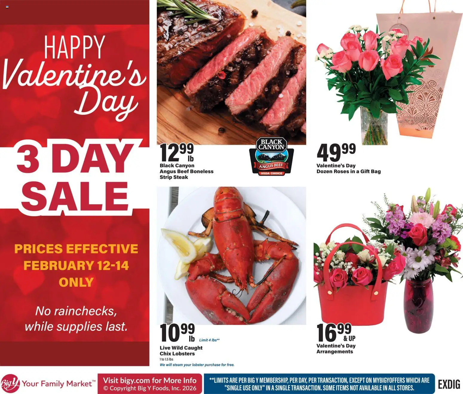 Big Y Valentine Ad - valid from 12.02.2026 | Page: 1 | Products: Beef, Bag
