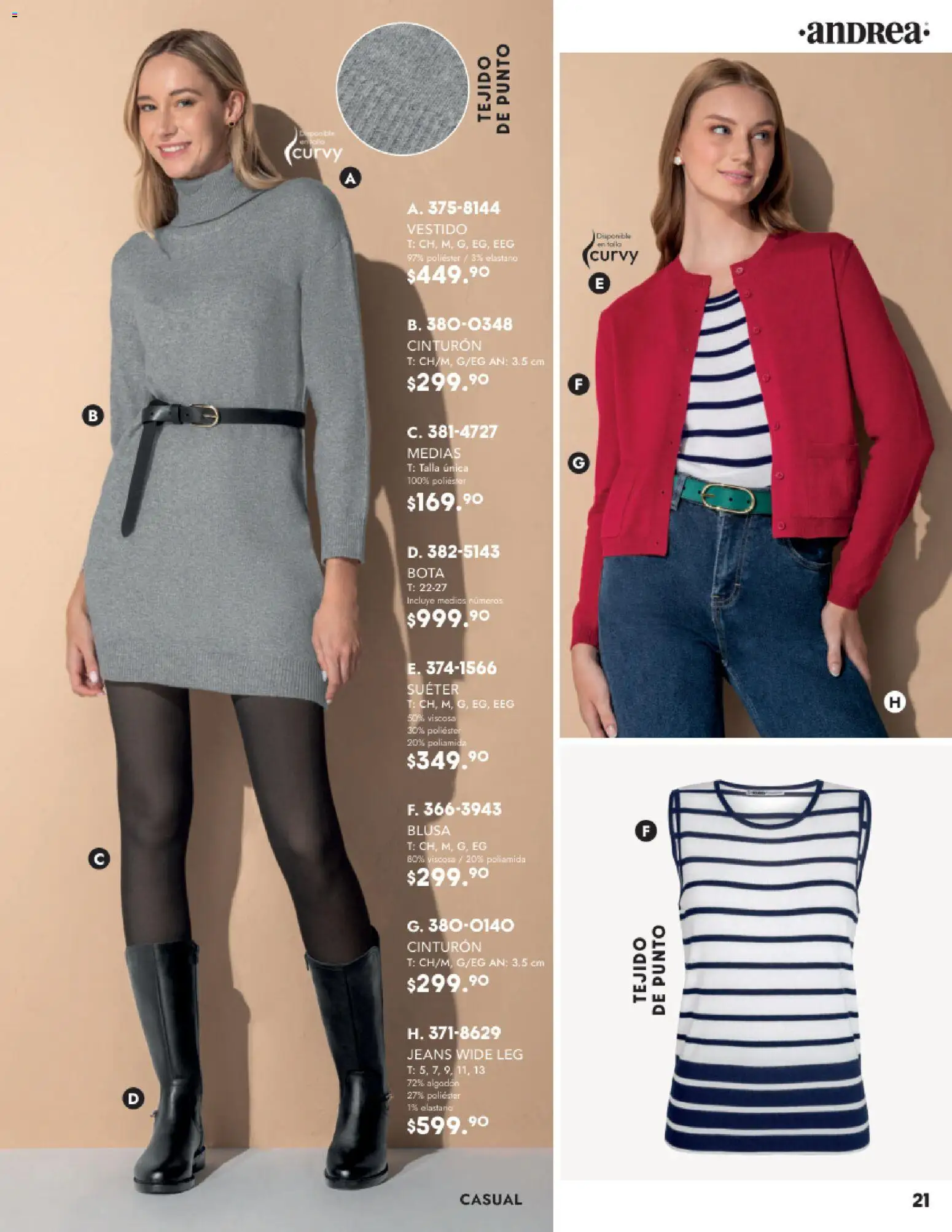 Nuevas ofertas de Andrea válidas en toda la República Mexicana desde el 26.11.2025. ¡Encuentra las mejores ofertas en Andrea catálogo Vestir! | Página: 21 | Productos: Blusa, Cinturón, Algodón, Vestido