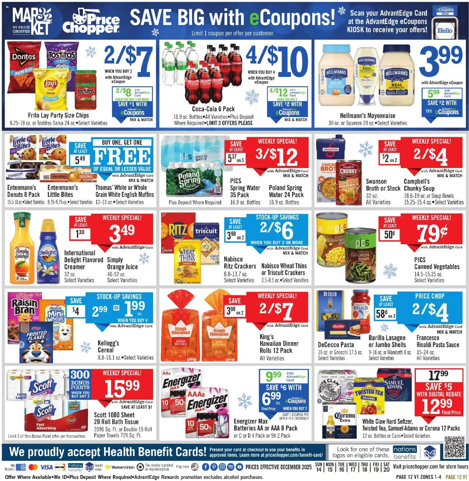 Price Chopper Weekly Ad - valid from 13.12.2025 | Page: 12 | Products: Juice, Pasta, Water, Mayonnaise